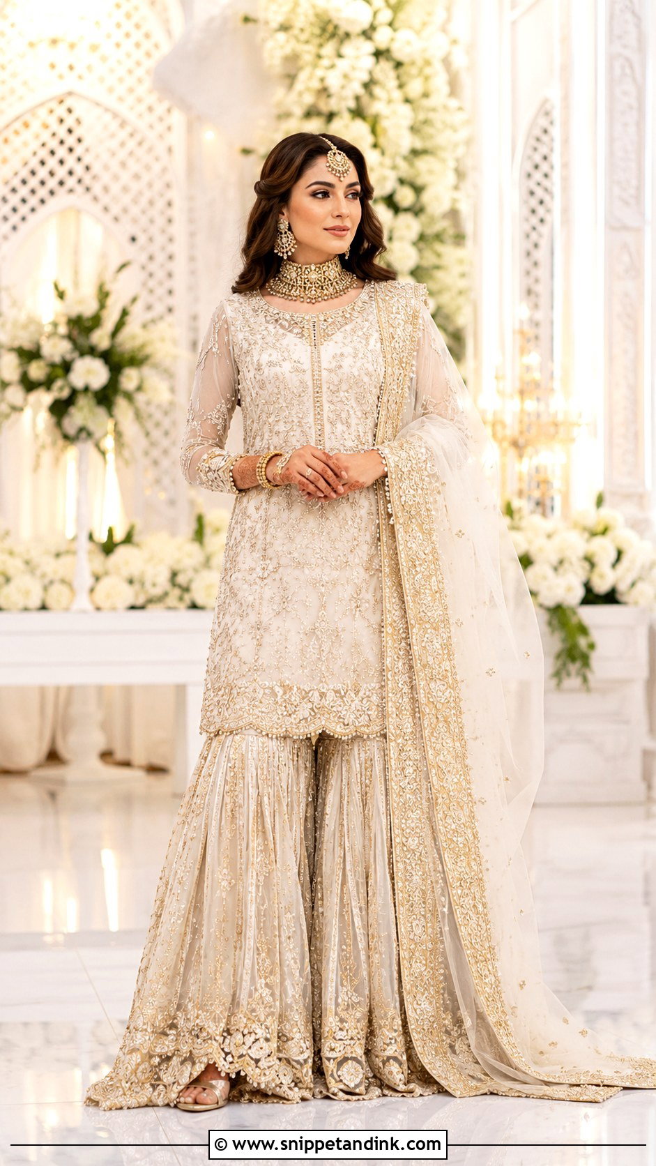 Ivory And Gold Walima Bridal Gharara - Snippet and Ink - 25 Walima Bridal Dress Pakistan Ideas