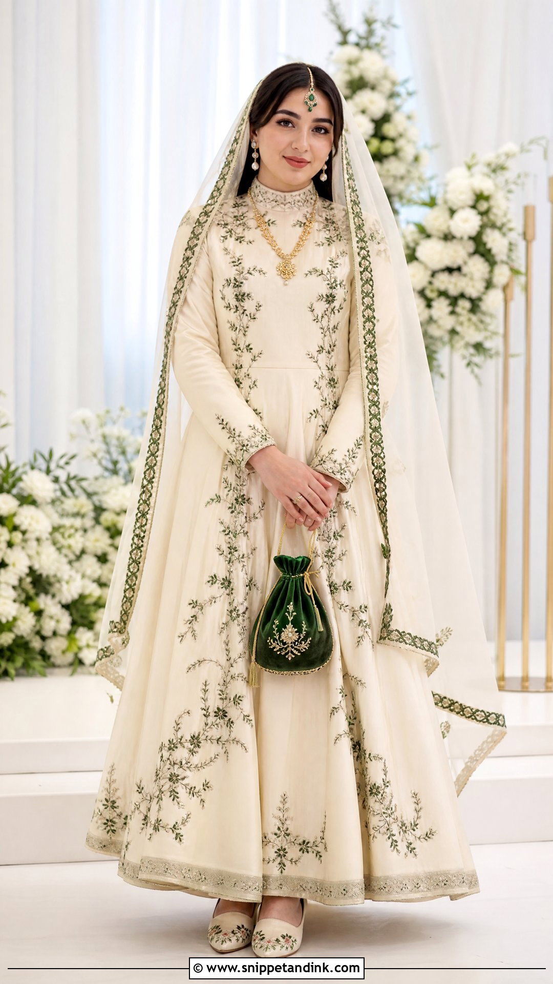 Ivory And Green Afghan Nikah Dress - Snippet and Ink - 20 Traditional Afghan Wedding Dress Ideas