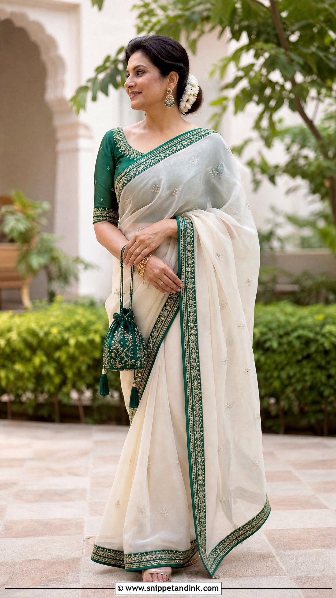 Ivory And Green Mehendi Saree Outfit - Snippet and Ink - 25 Haldi Mehendi Outfit Ideas
