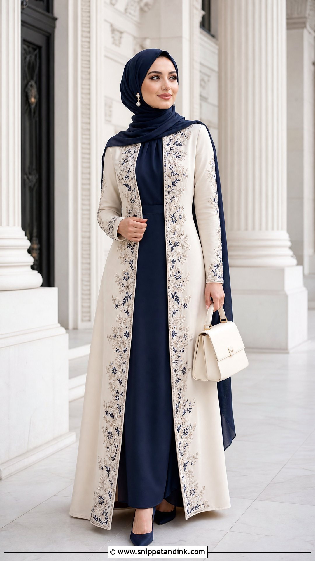 Ivory And Navy Hijab Formal Dress - Snippet and Ink - 25 Hijab Formal Dress Ideas