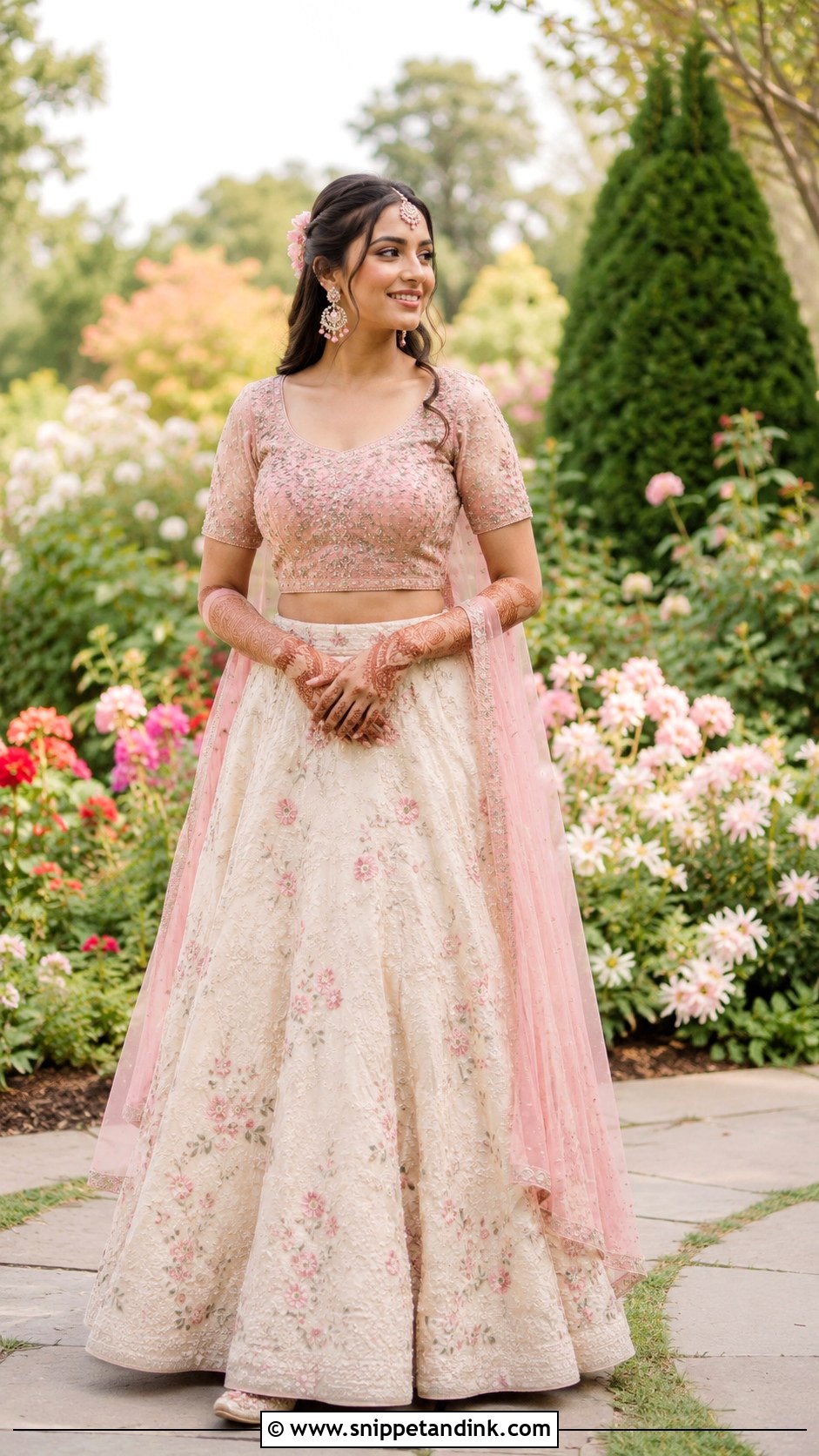 Ivory And Pink Bride Mehandi Lehenga - Snippet and Ink - 20 Bride Mehandi Outfit Ideas