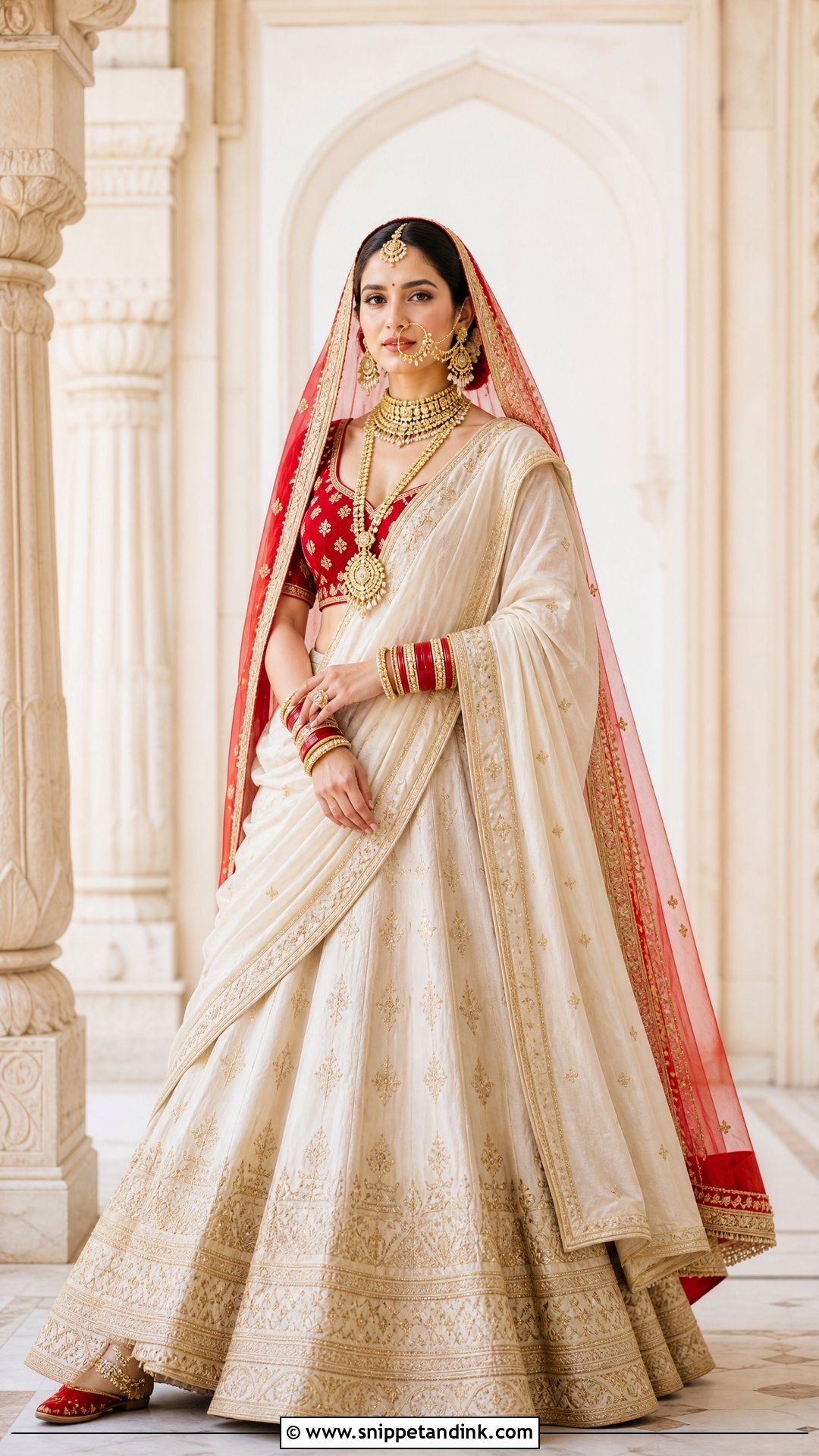 Ivory And Red Garhwali Bride Lehenga - Snippet and Ink - 25 Garhwali Bride Ideas