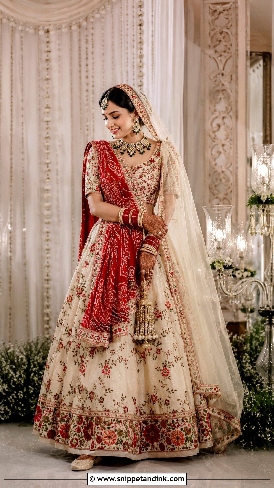 Ivory And Red Gujarati Bridal Lehenga - Snippet and Ink - 20 Gujrati Wedding Brides Ideas