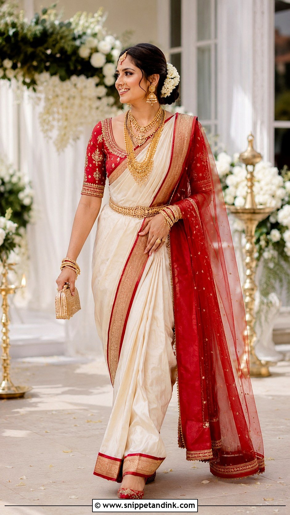 Ivory And Red Konkani Bride Look - Snippet and Ink - 20 Konkani Bride Ideas