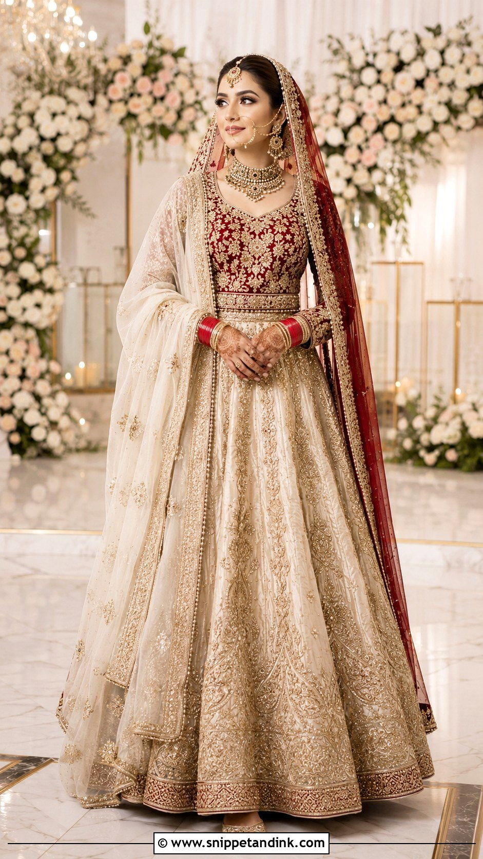 Ivory And Red Lehenga Barat Dress - Snippet and Ink - 20 Barat Wedding Dress Ideas