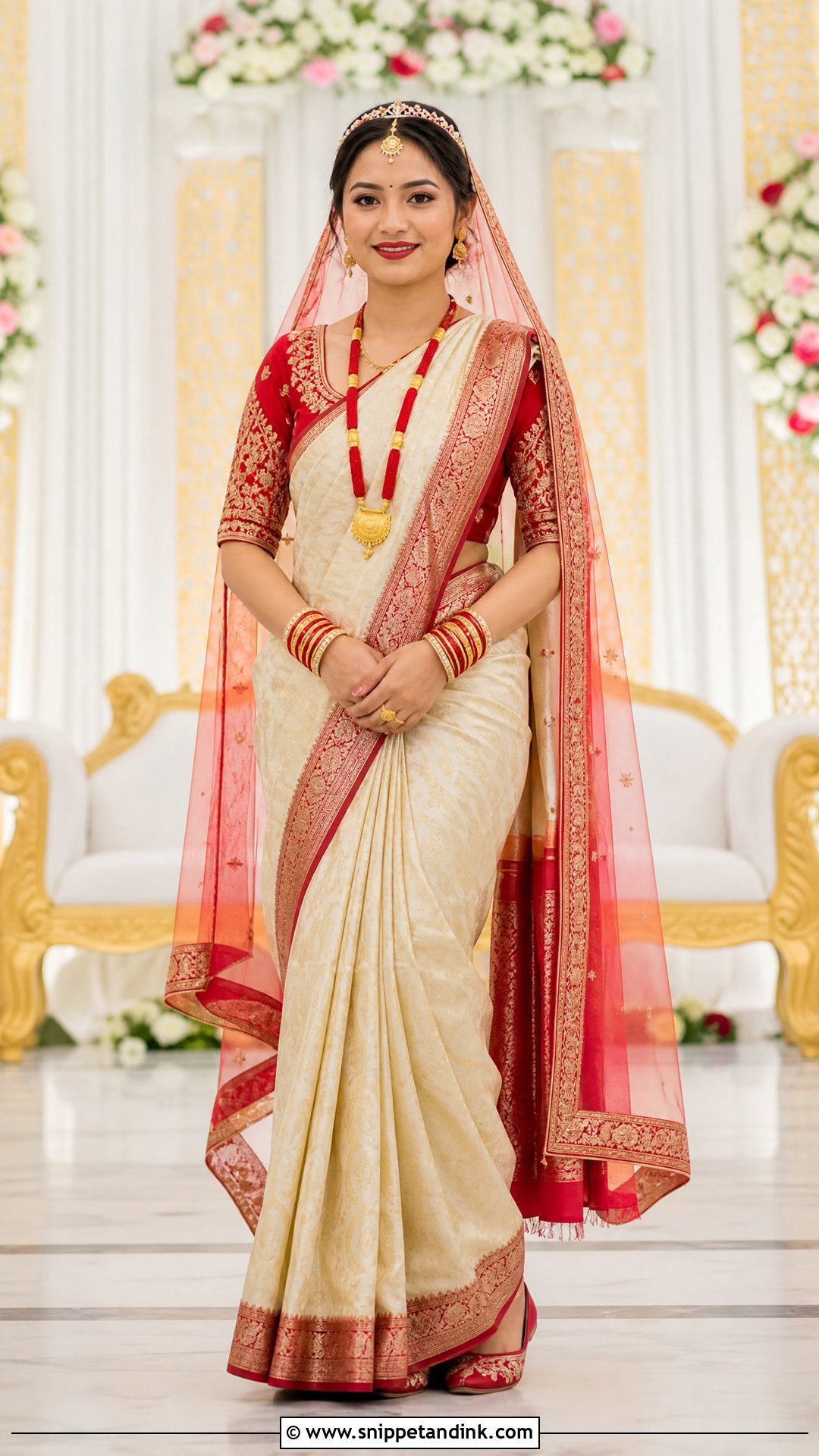 Ivory And Red Nepali Wedding Sari - Snippet and Ink - 25 Nepali Wedding Dress Ideas