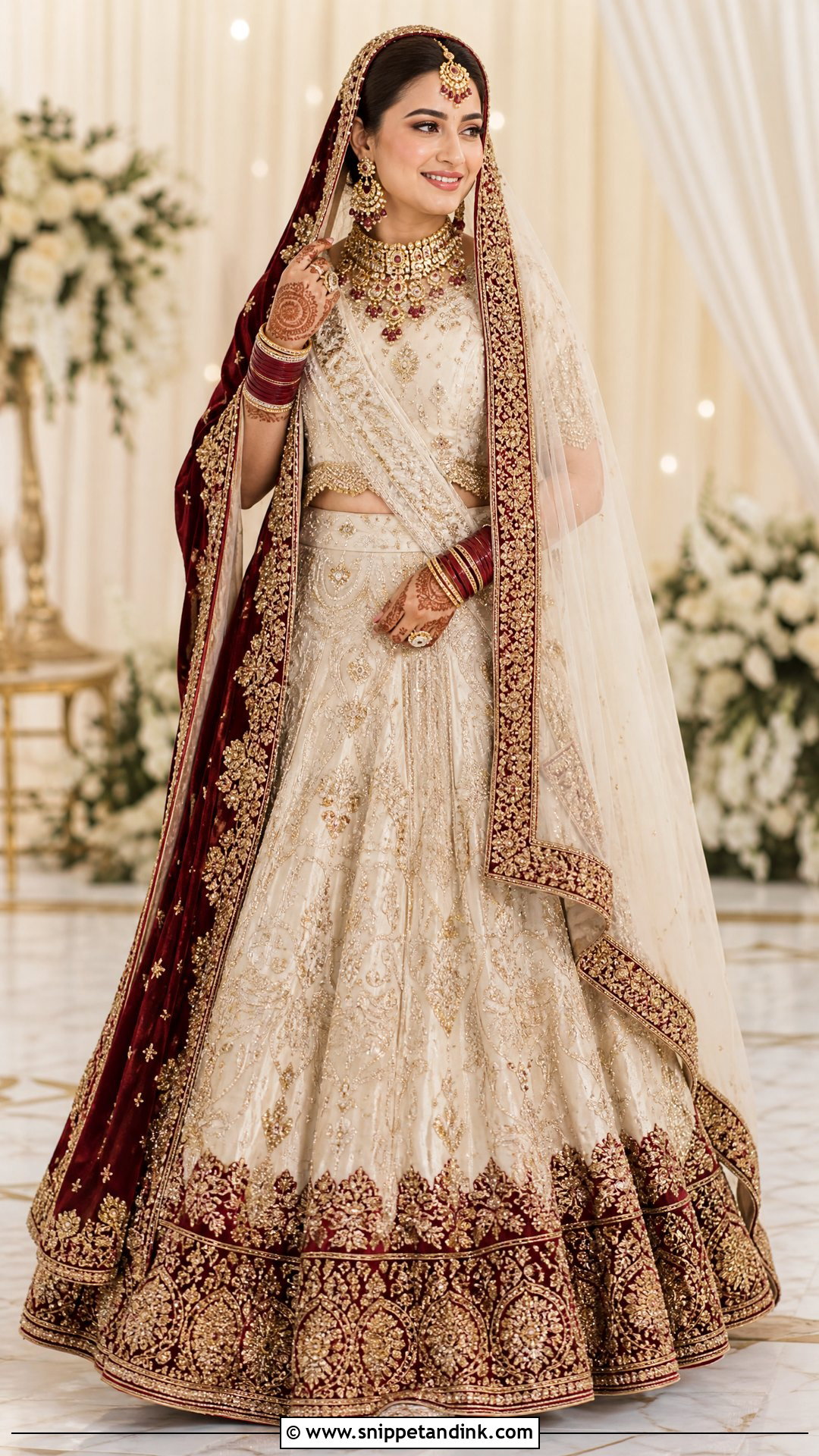 Ivory And Red Pakistani Barat Bridal Lehenga - Snippet and Ink - 20 Pakistani Barat Bridal Dress Ideas