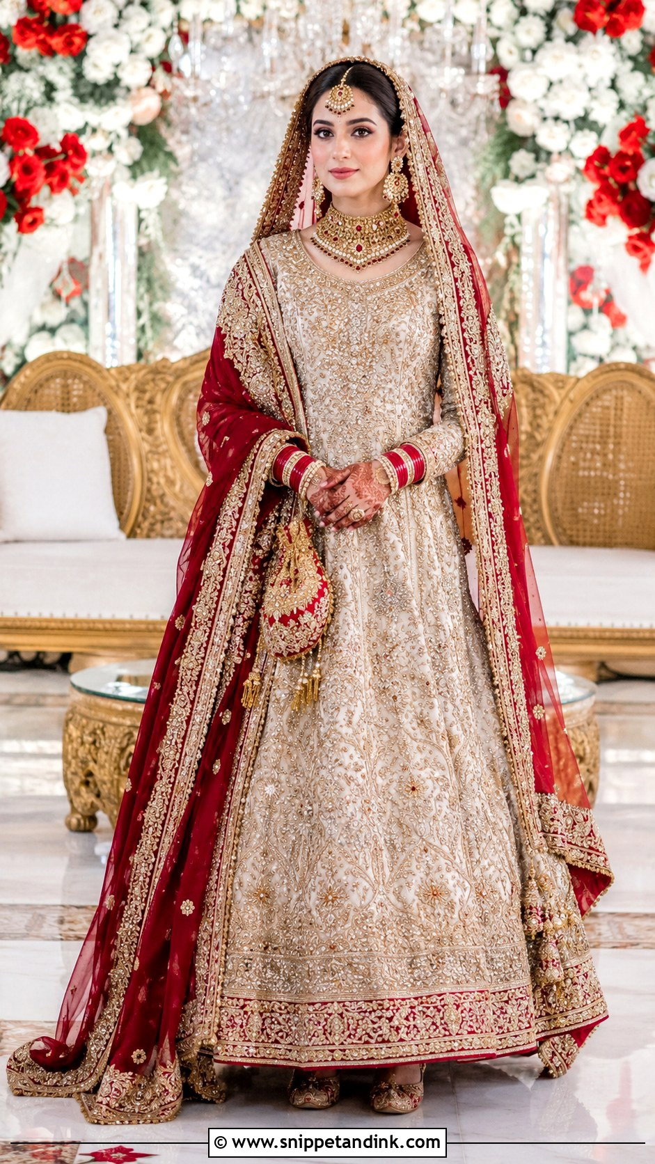 Ivory And Red Pakistani Barat Bridal Outfit - Snippet and Ink - 25 Pakistani Barat Brides Ideas