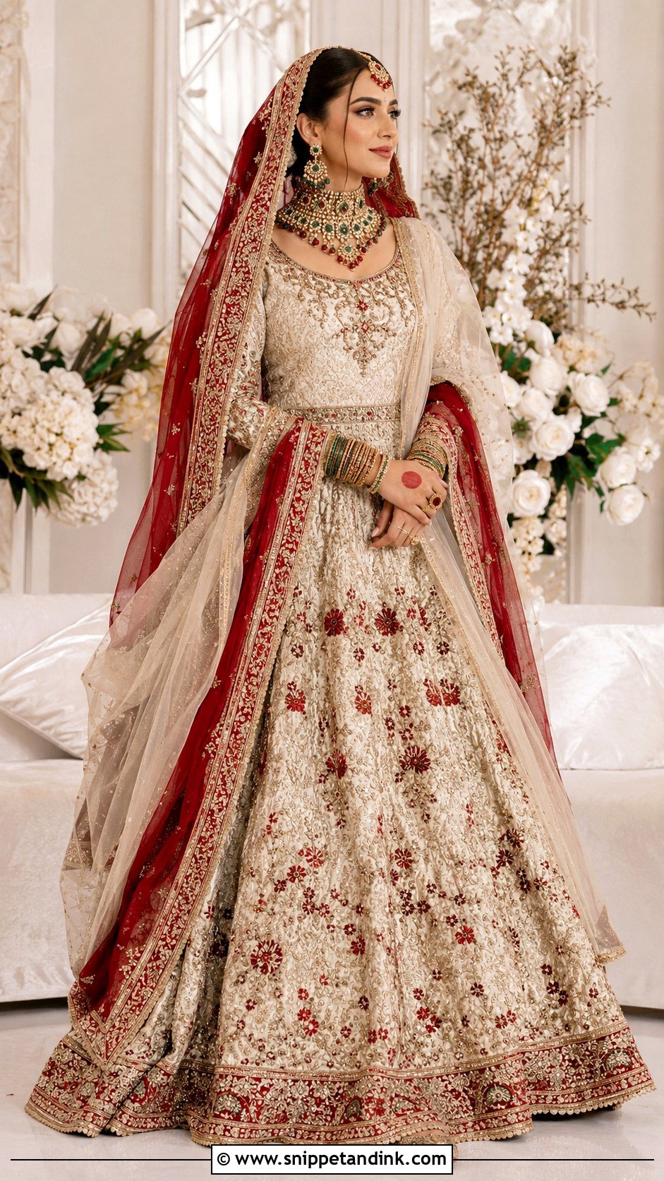 Ivory And Red Pakistani Bridal Barat Lehenga - Snippet and Ink - 20 Pakistani Bridal Barat Dresses
