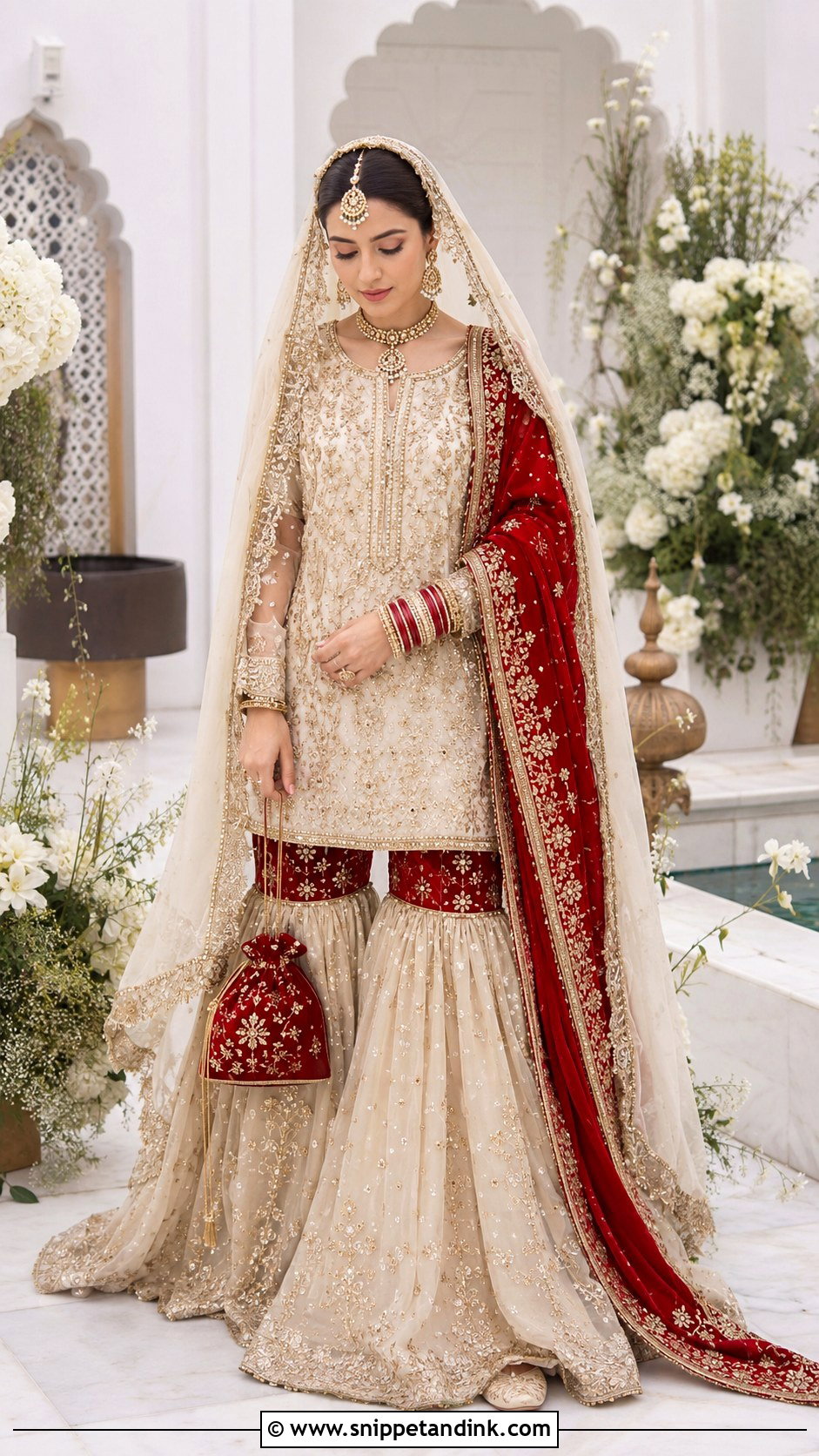 Ivory And Red Pakistani Nikah Gharara - Snippet and Ink - 20 Nikha Dresses Pakistani Bridal