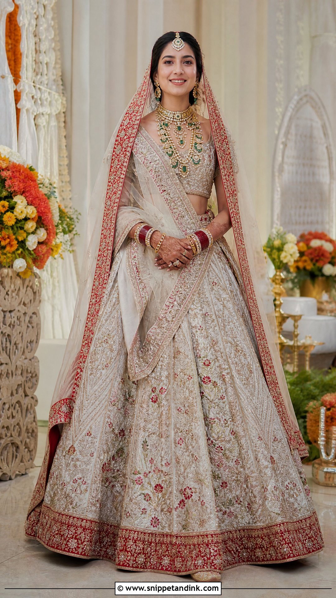Ivory And Red Panetar Wedding Lehenga - Snippet and Ink - 20 Radhika Merchant Wedding Outfits