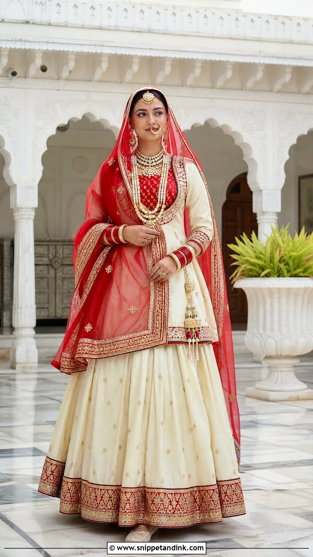 Ivory And Red Rajputani Bridal Poshak - Snippet and Ink - 20 Rajputani Poshak for Bride Ideas