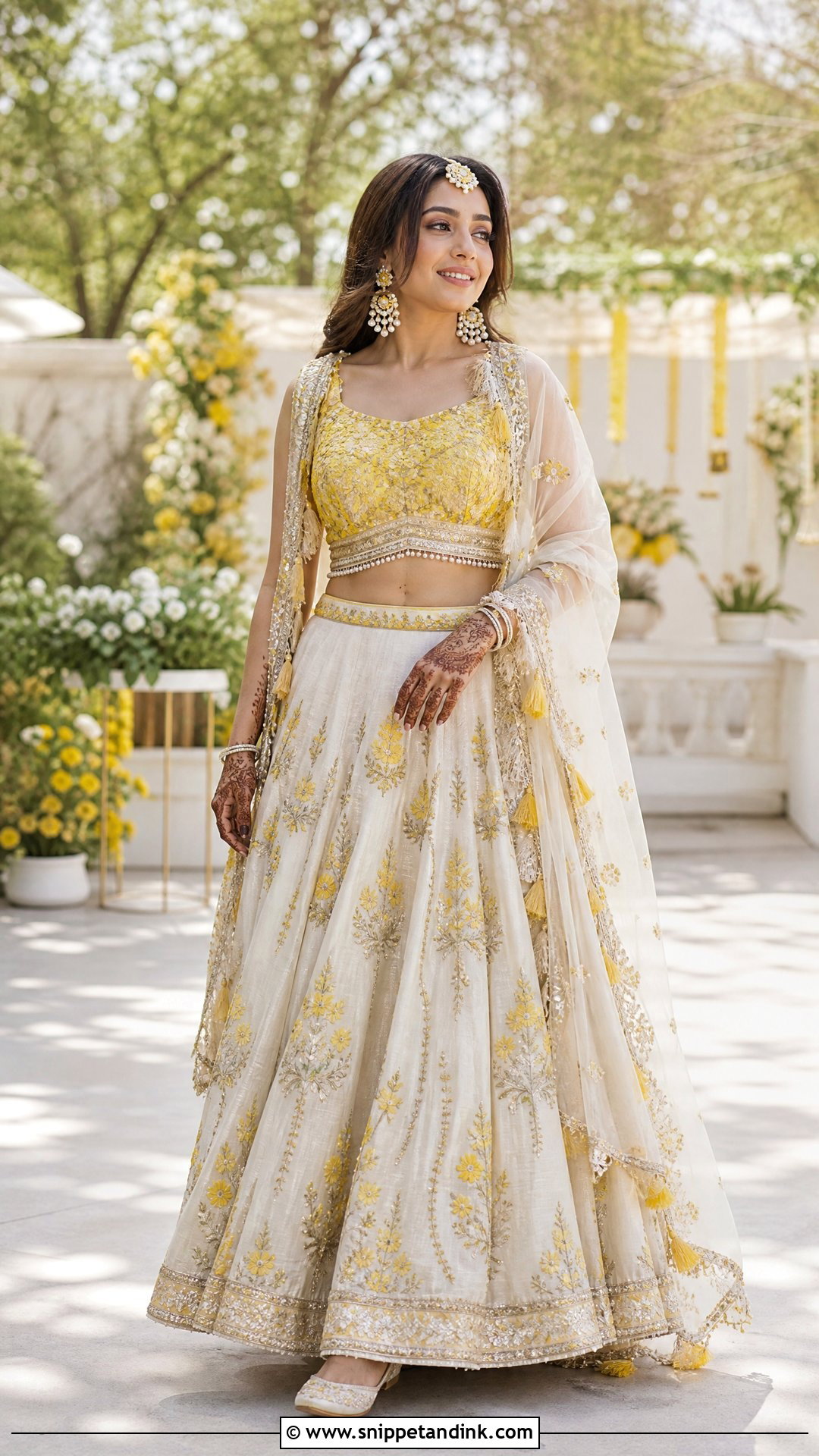 Ivory And Yellow Bridal Mehndi Outfit - Snippet and Ink - 20 Simple Bridal Mehndi Outfit Ideas