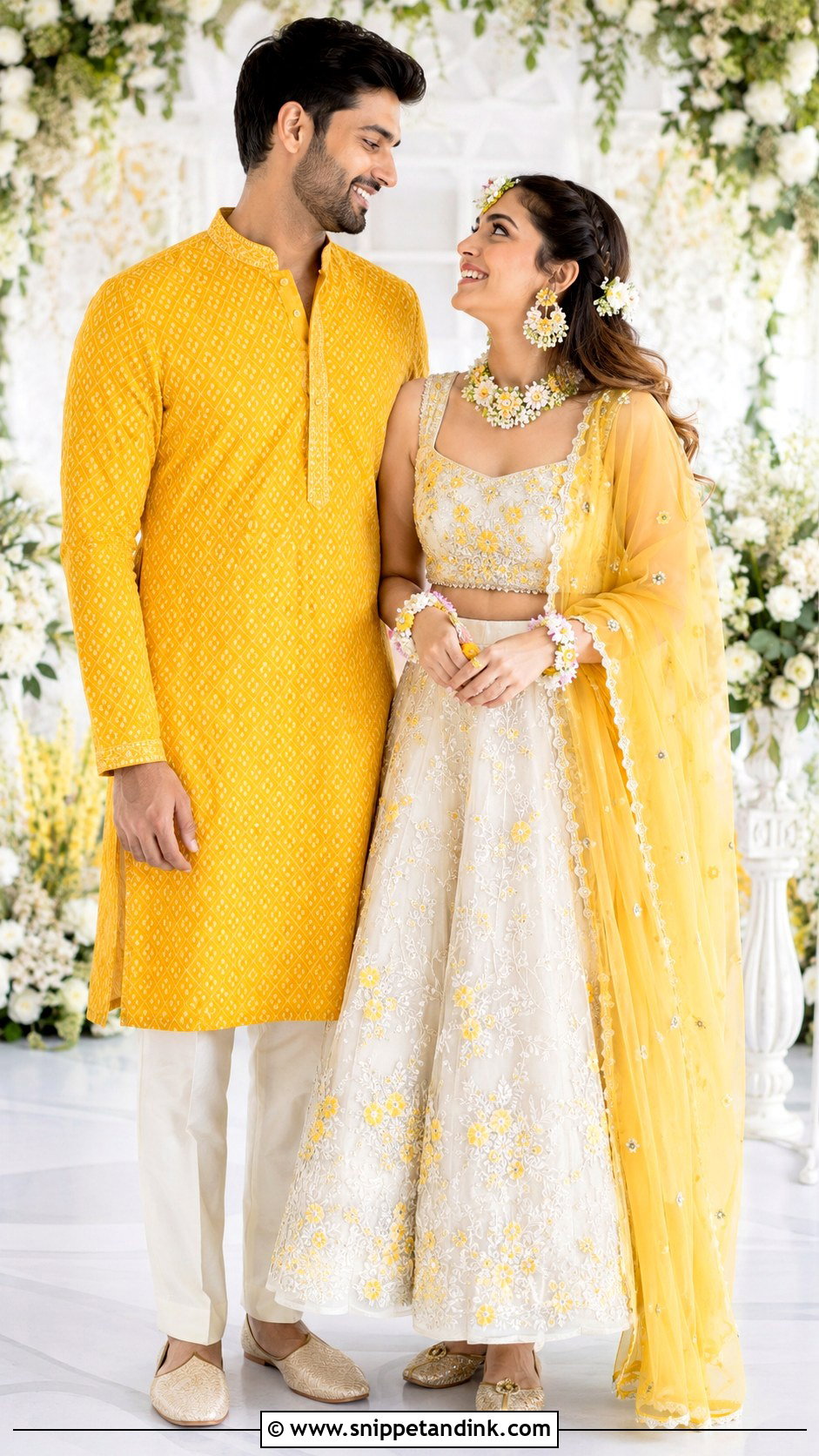Ivory And Yellow Haldi Outfits For Couple - Snippet and Ink - 20 Haldi Outfits for Couple