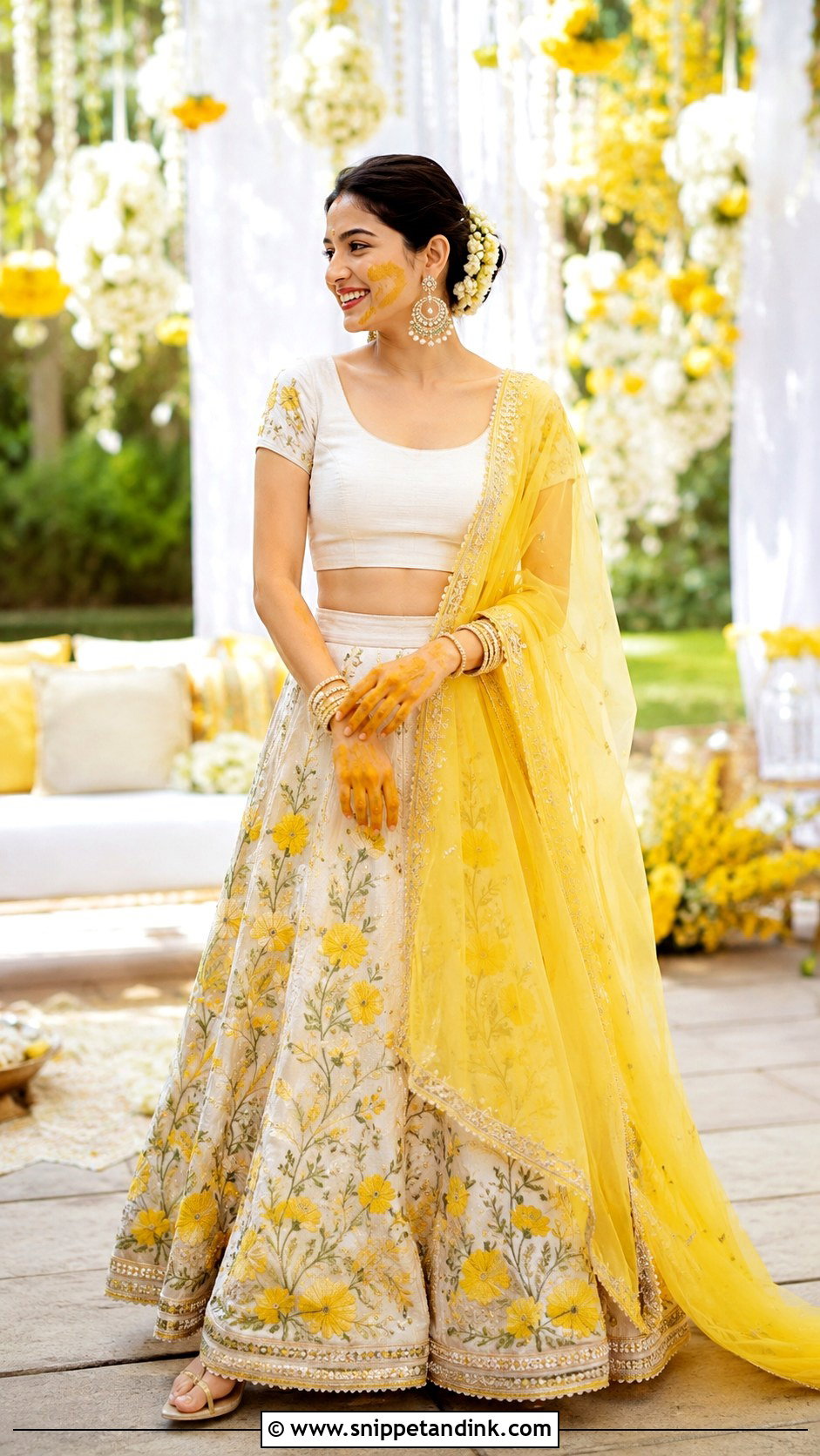 Ivory And Yellow Lehenga Haldi Outfit - Snippet and Ink - 25 South Indian Haldi Outfit Ideas