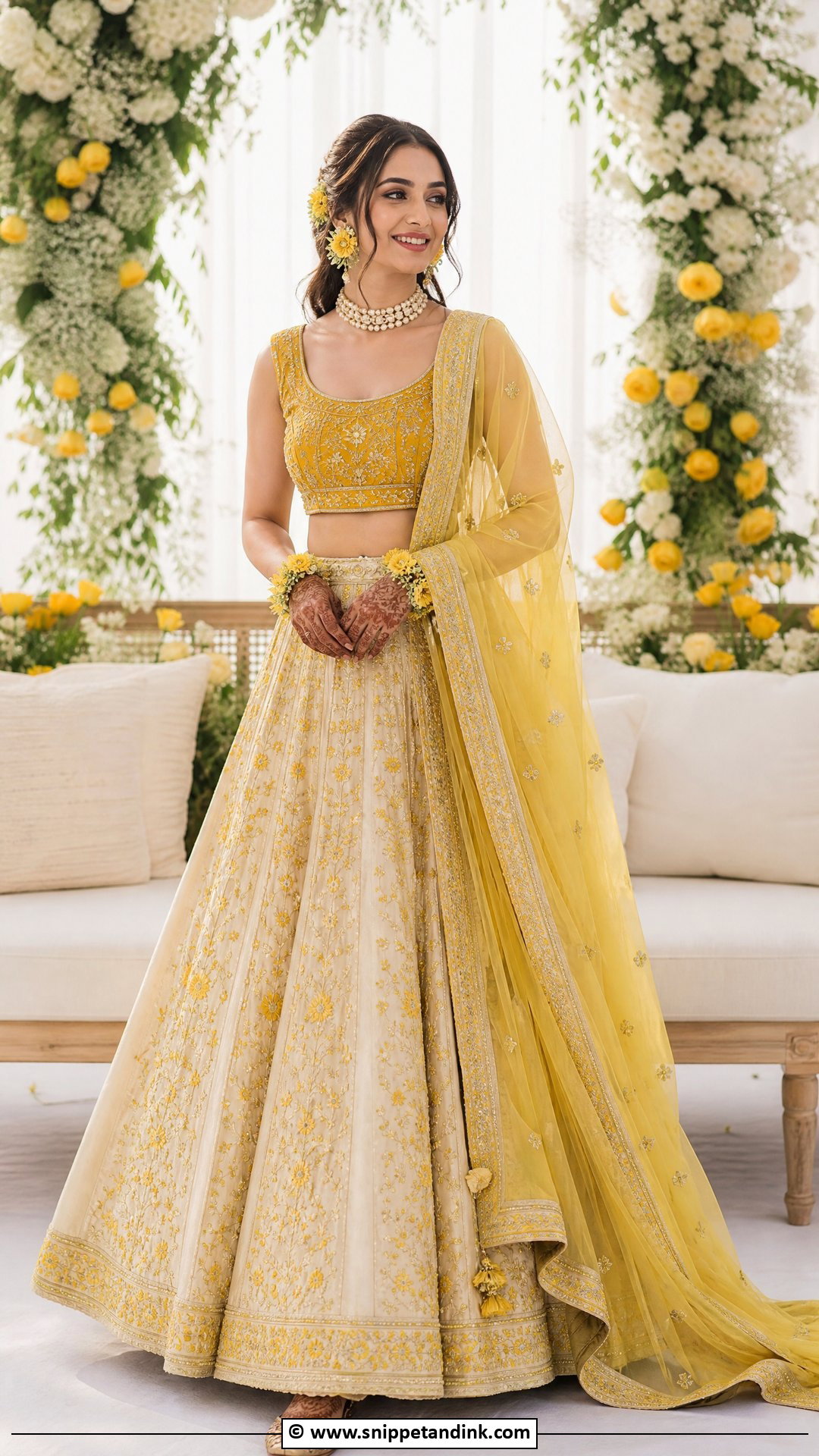 Ivory And Yellow Mehendi Outfit - Snippet and Ink - 35 Mehendi Outfits for Bride
