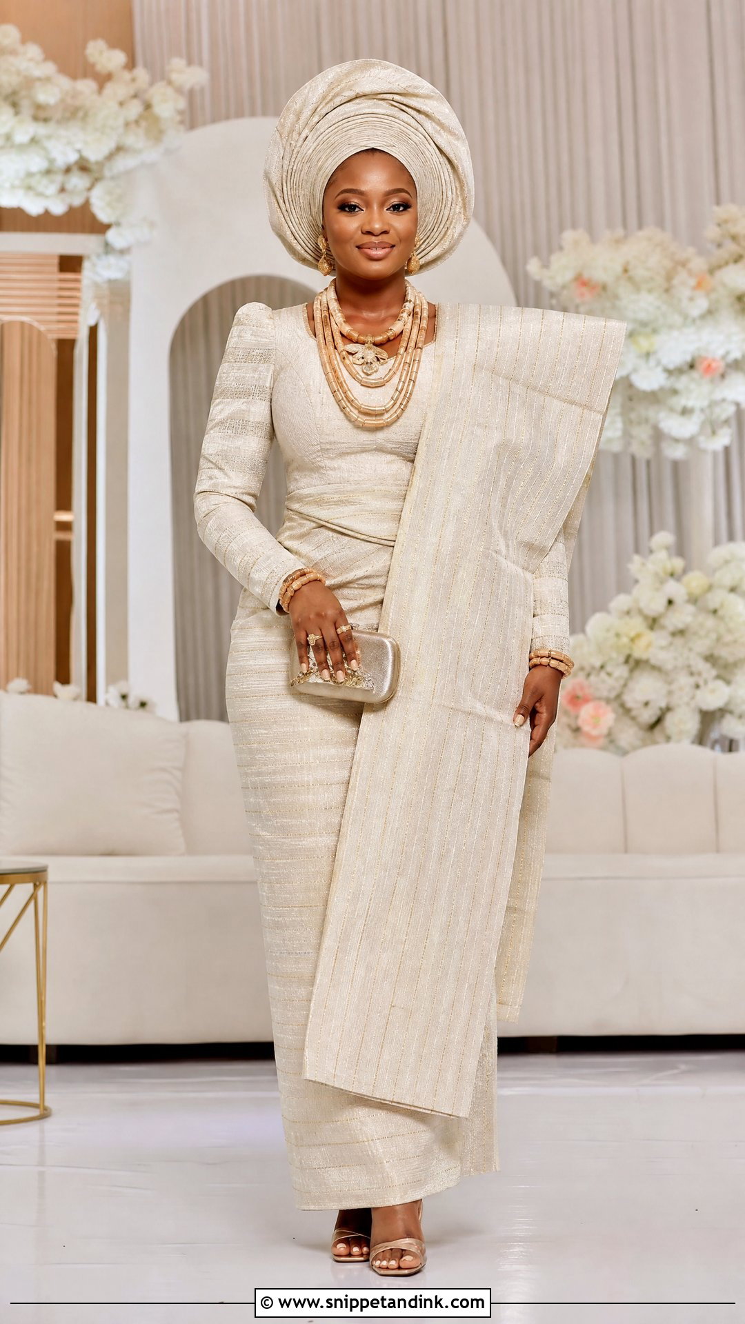 Ivory Aso Oke Iro And Buba Outfit - Snippet and Ink - 20 Yoruba Introduction Outfit Ideas