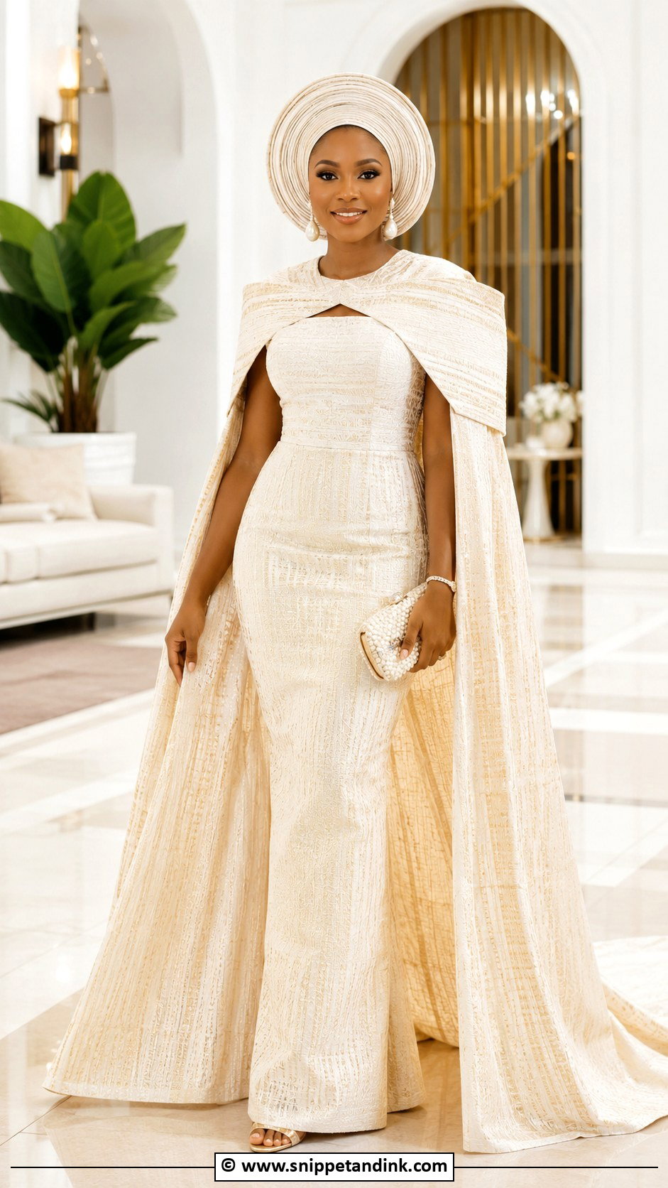 Ivory Asooke Cape Gown - Snippet and Ink - 25 Asooke Styles for Brides