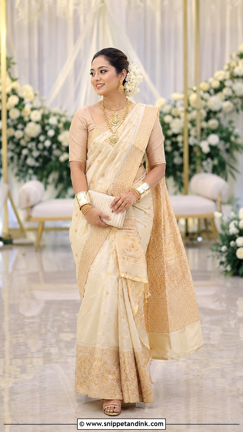 Ivory Assamese Bridal Mekhela Sador With Riha - Snippet and Ink - 20 Assamese Wedding Dress Ideas