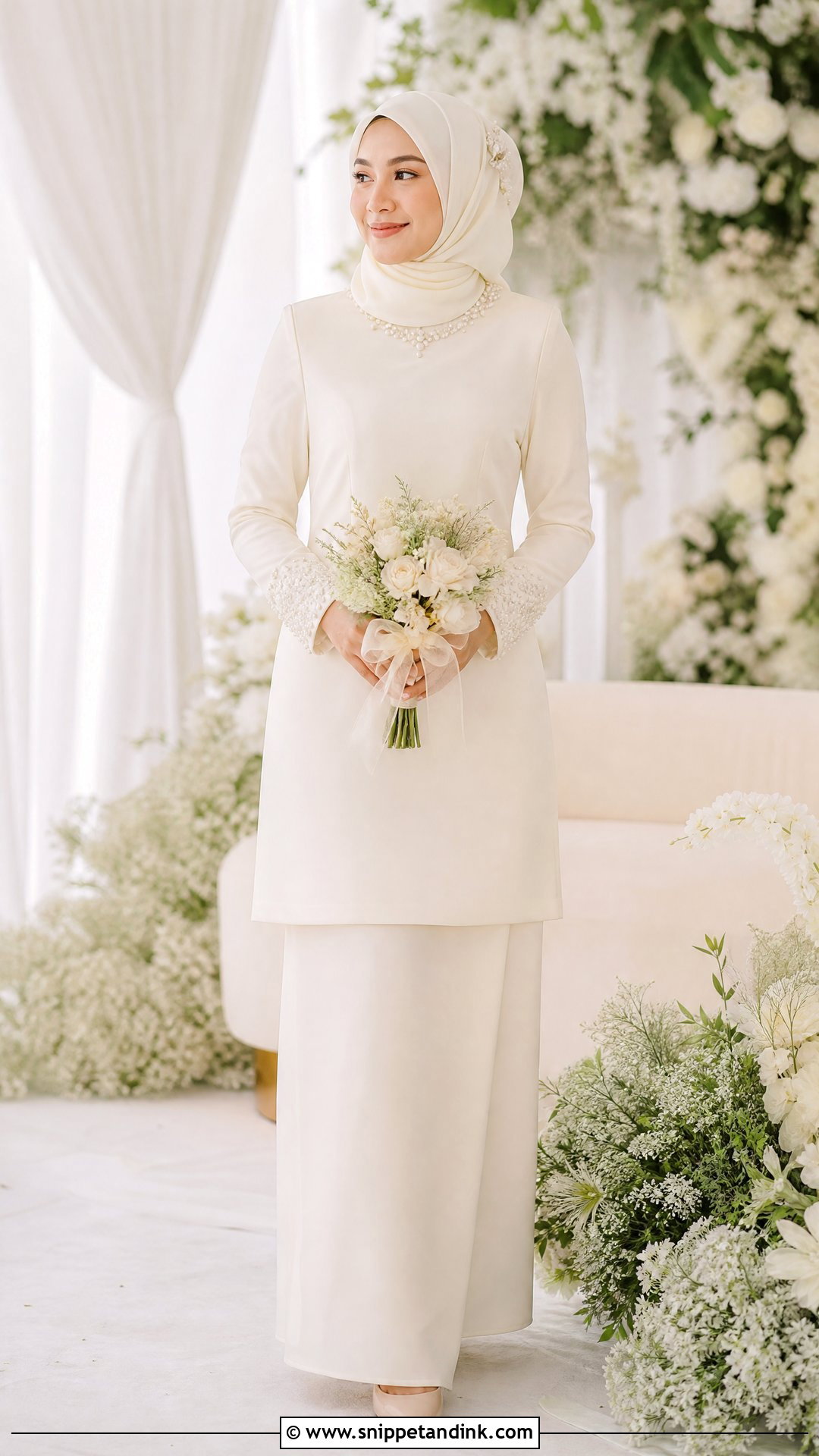 Ivory Baju Kurung With Pearl Details - Snippet and Ink - 25 Melayu Wedding Dress Ideas