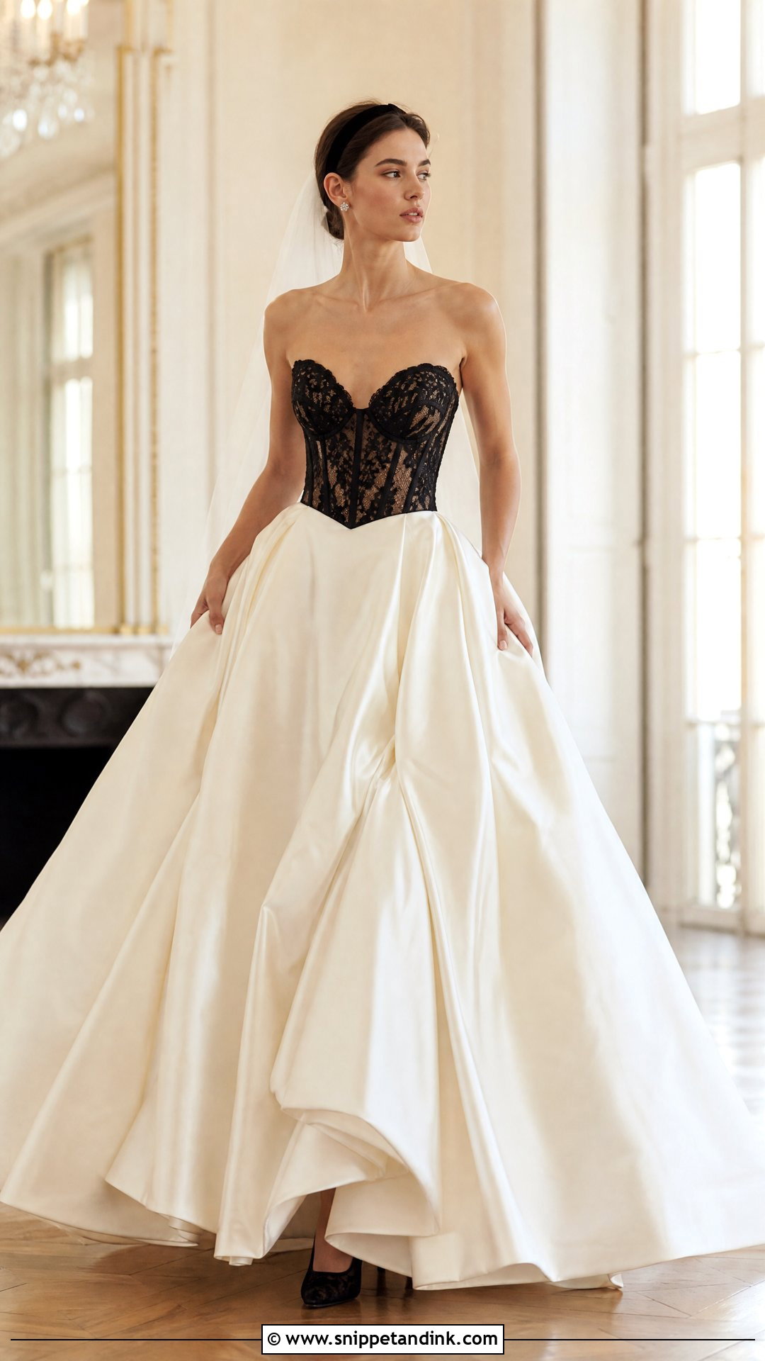 Ivory Ball Gown With Black Lace Bodice - Snippet and Ink - 20 Wedding Dress with Black Lace Ideas