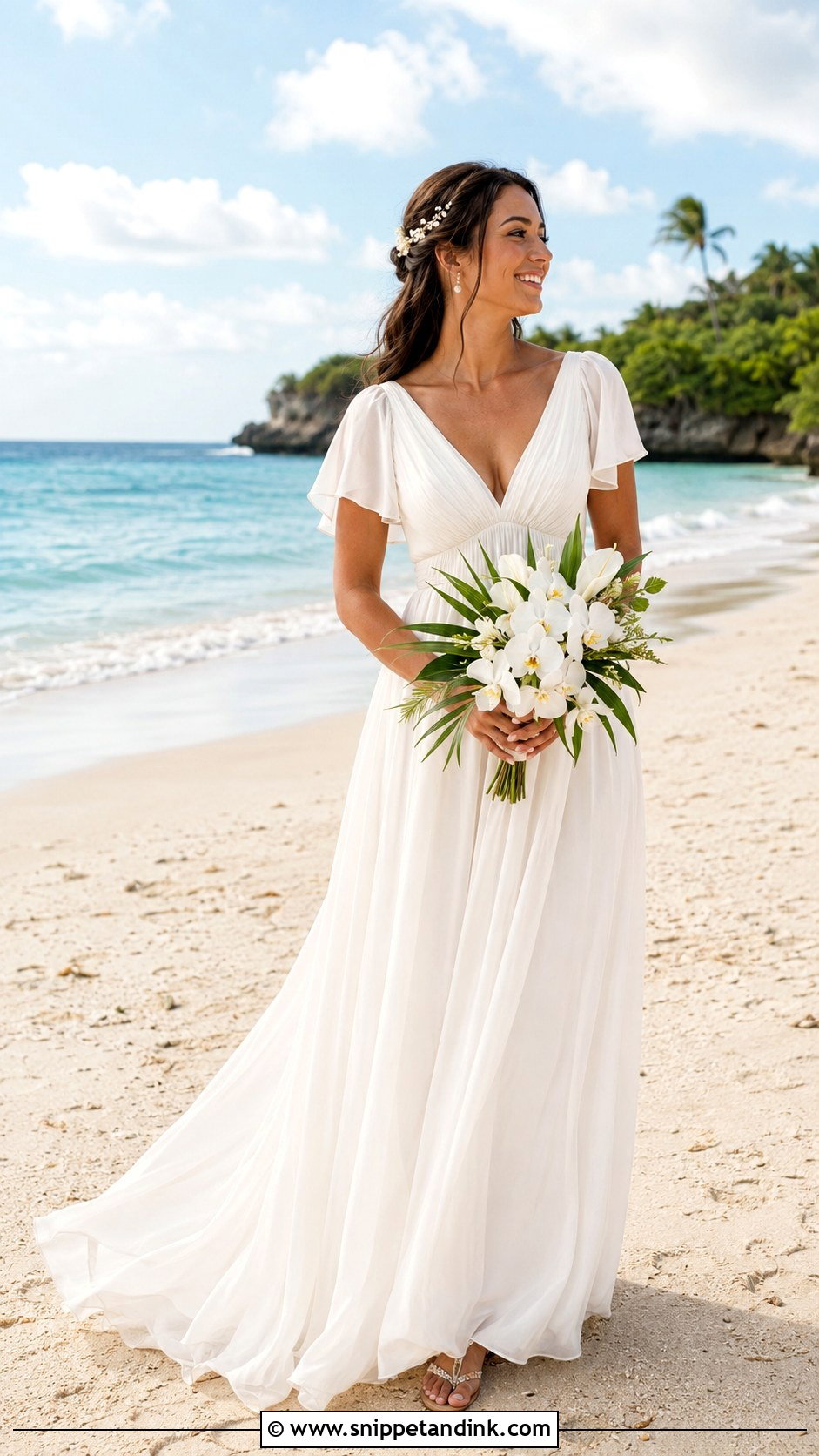 Ivory Beach Wedding Dress With Flutter Sleeves - Snippet and Ink - 20 Ivory Wedding Dress with Sleeves