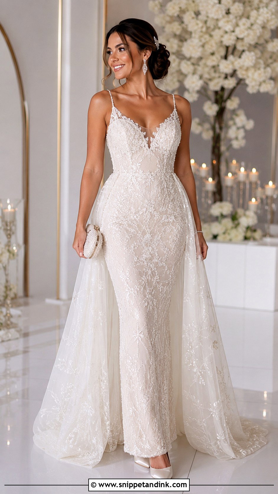 Ivory Beaded Lace Gown With A Detachable Train - Snippet and Ink - 20 Ivory Beaded Lace Gown 1920 Ideas