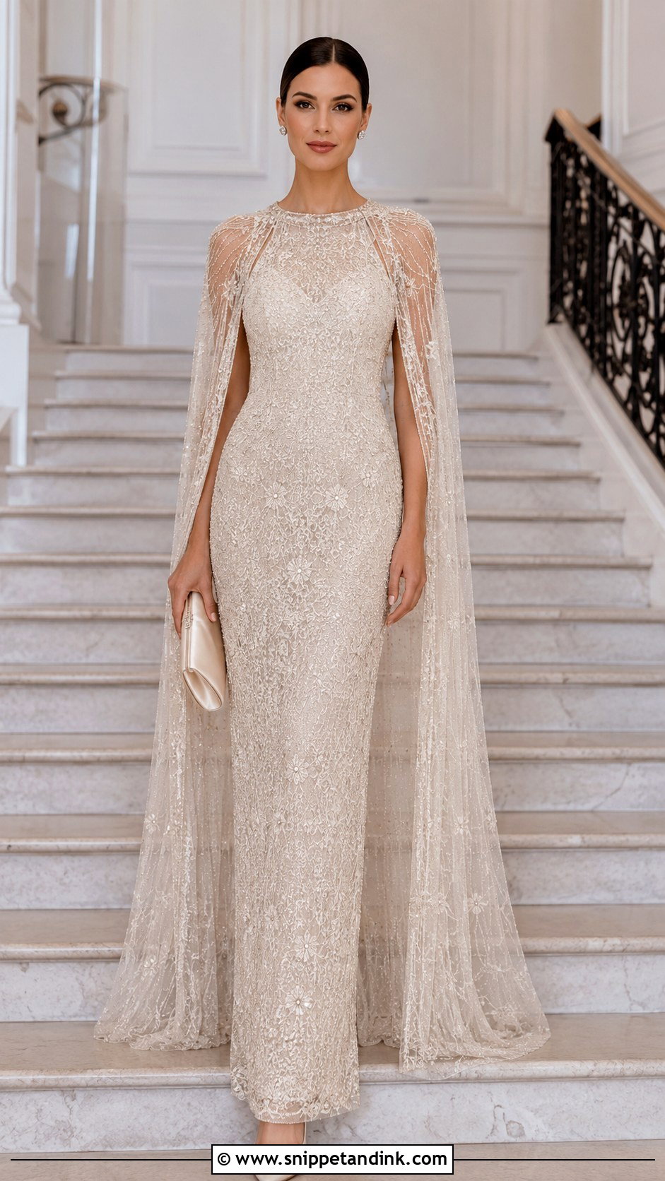 Ivory Beaded Lace Gown With A Sheer Beaded Cape - Snippet and Ink - 20 Ivory Beaded Lace Gown 1920 Ideas