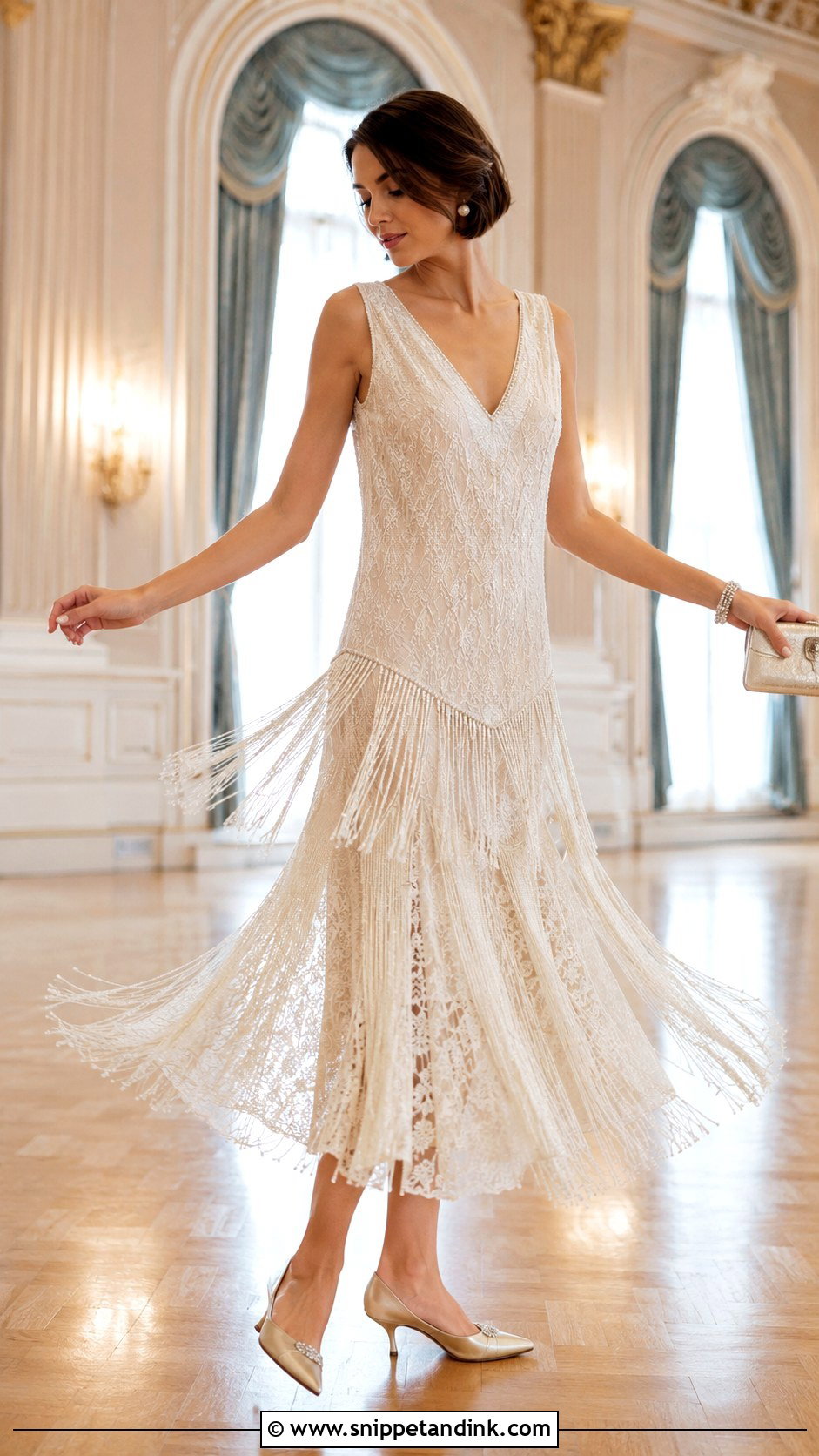 Ivory Beaded Lace Gown With Pearl Fringe And Kitten Heels - Snippet and Ink - 20 Ivory Beaded Lace Gown 1920 Ideas