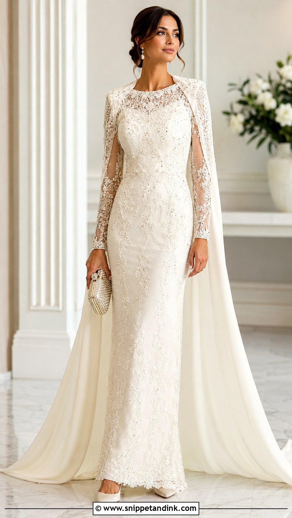 Ivory Beaded Lace Long Sleeve Gown With Satin Pumps - Snippet and Ink - 20 Ivory Beaded Lace Gown 1920 Ideas
