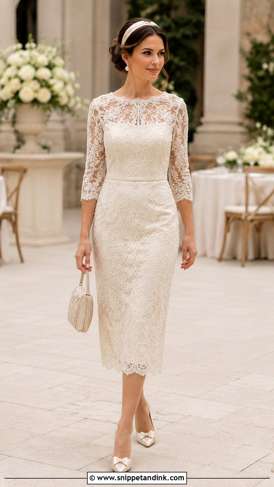 Ivory Beaded Lace Tea Length Gown With Ribbon Pumps - Snippet and Ink - 20 Ivory Beaded Lace Gown 1920 Ideas