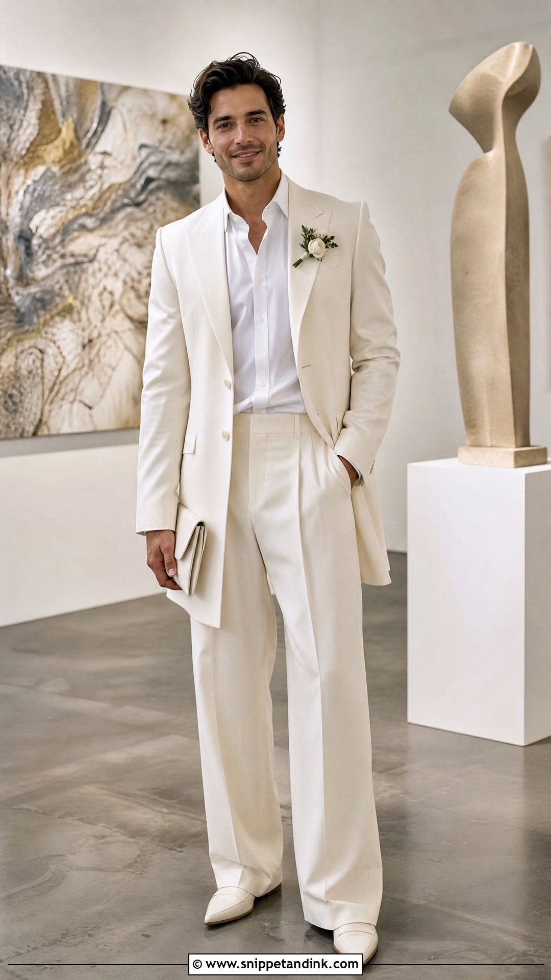 Ivory Blazer And Wide Leg Pants Bride Outfit - Snippet and Ink - 25 Masc Bride Wedding Outfits