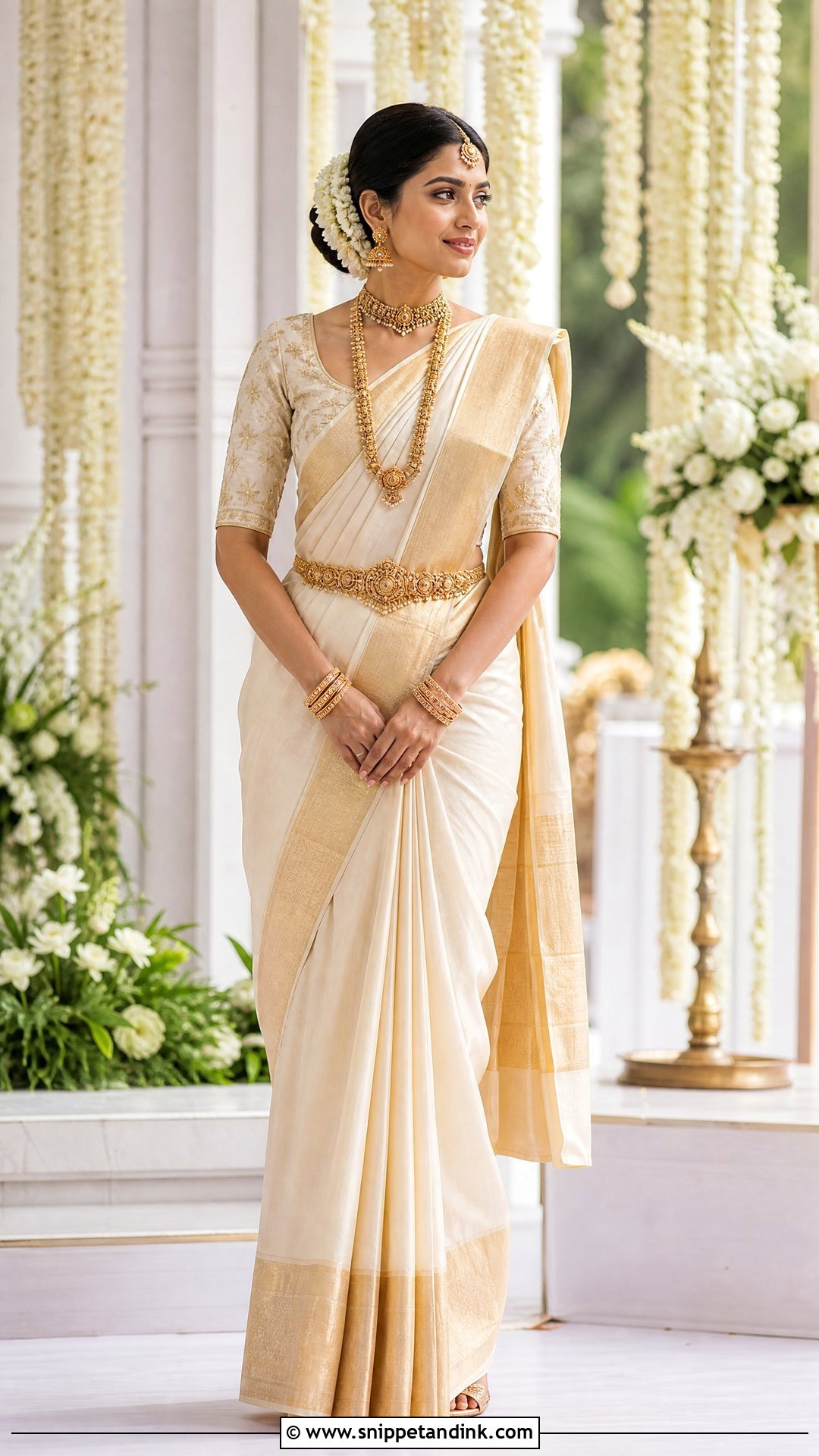 Ivory Bridal Aari Work Blouse With Gold Zari - Snippet and Ink - 20 Simple Bridal Aari Work Blouse Design Ideas