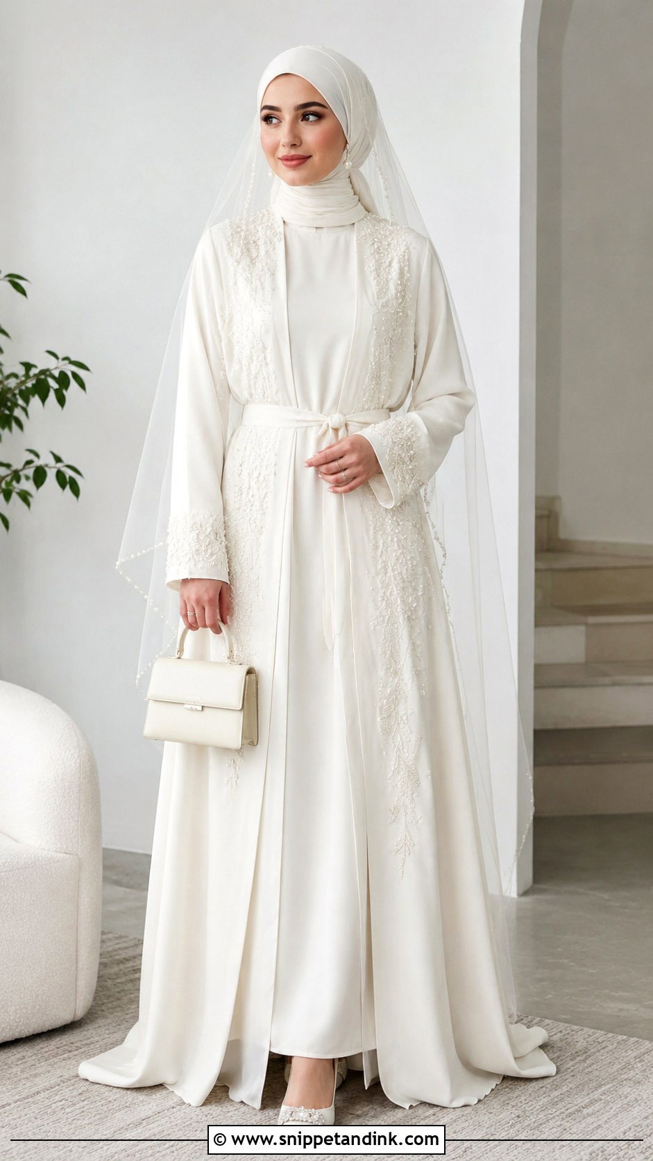 Ivory Bridal Abaya With Embroidery - Snippet and Ink - 20 Middle Eastern Wedding Dress Ideas
