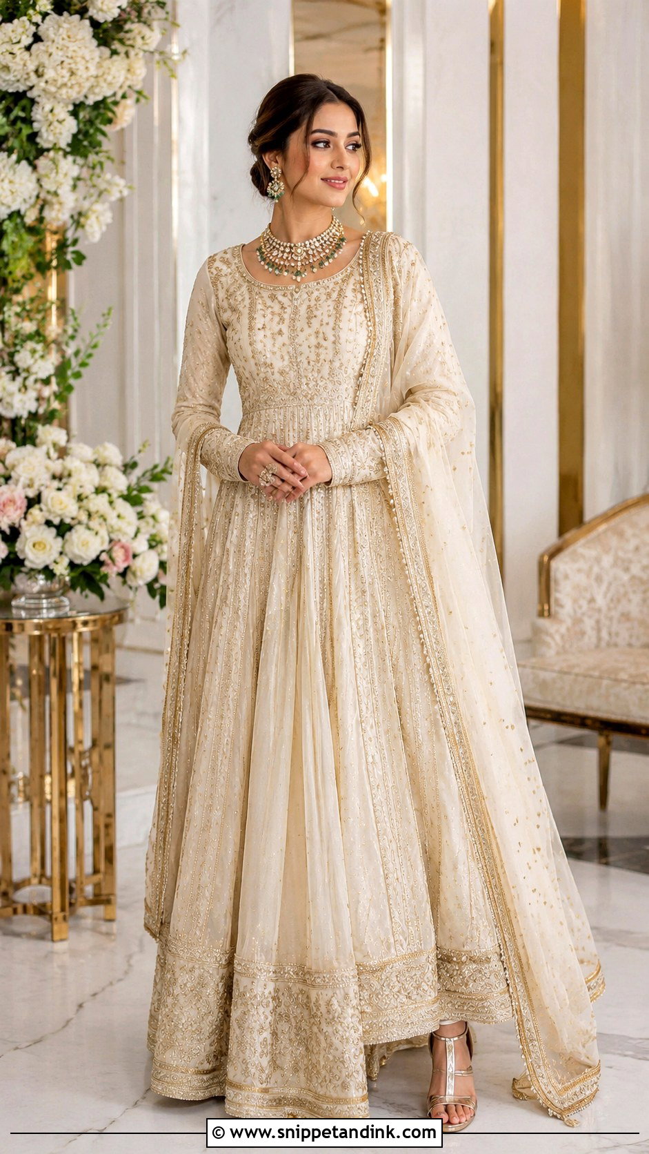 Ivory Bridal Anarkali Suit With Zari Work - Snippet and Ink - 25 Bridal Anarkali Suits