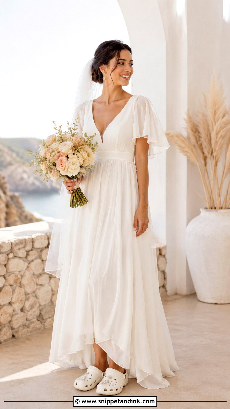 Ivory Bridal Crocs With Chiffon Dress - Snippet and Ink - 20 Bridal Crocs Ideas