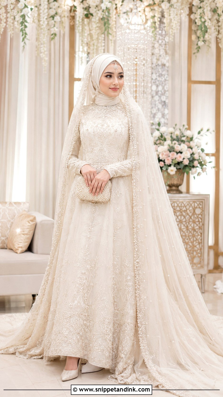 Ivory Bridal Gown With Dupatta - Snippet and Ink - 20 Desi Hijabi Bride Ideas