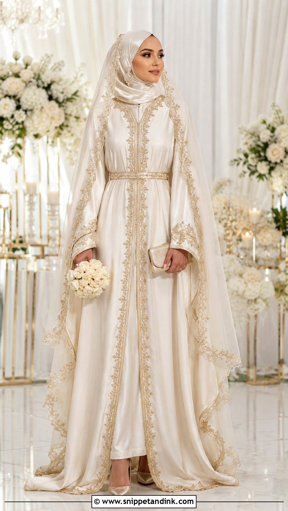 Ivory Bridal Kaftan With Hijab - Snippet and Ink - 20 Hijab Bridal Dress Ideas
