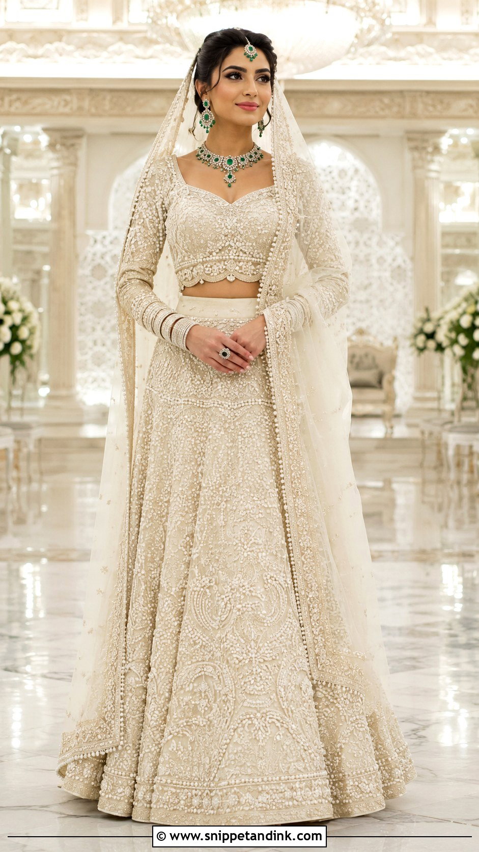 Ivory Bridal Langa With Pearl Details - Snippet and Ink - 20 Bridal Langa Ideas