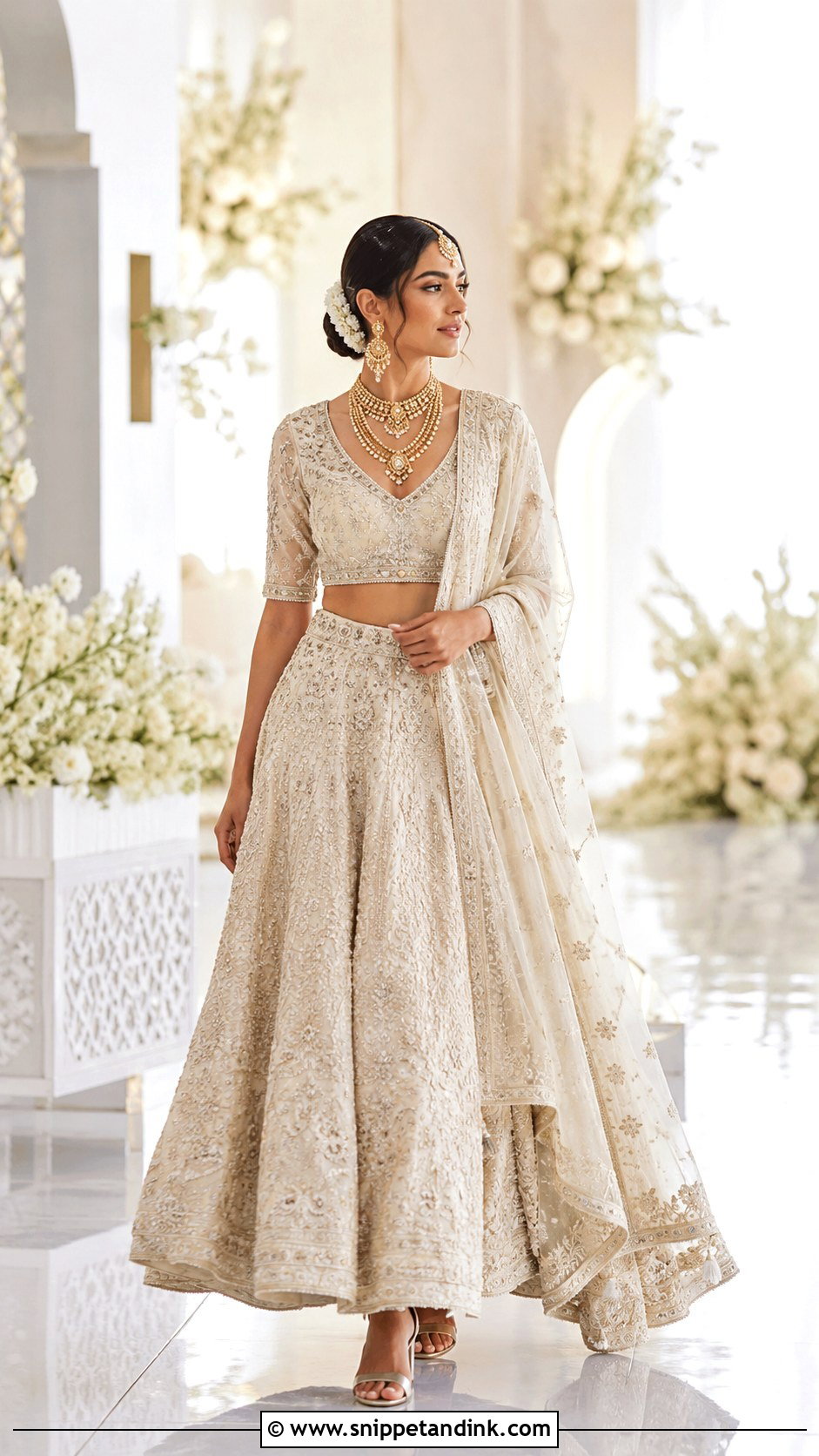 Ivory Bridal Lehenga With Gold Accessories - Snippet and Ink - 20 Carry Bridal Style Ideas