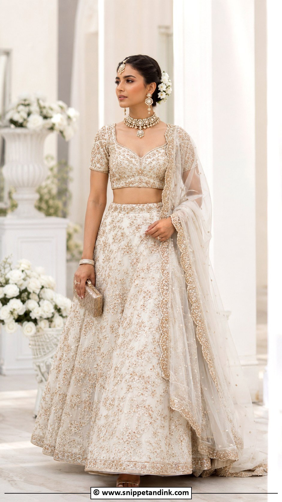 Ivory Bridal Lengha With Polki Jewelry - Snippet and Ink - 30 Bridal Lengha Ideas
