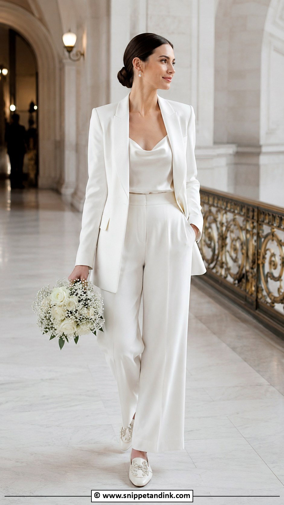 Ivory Bridal Loafers With A Bridal Suit - Snippet and Ink - 30 Bridal Footwear Ideas