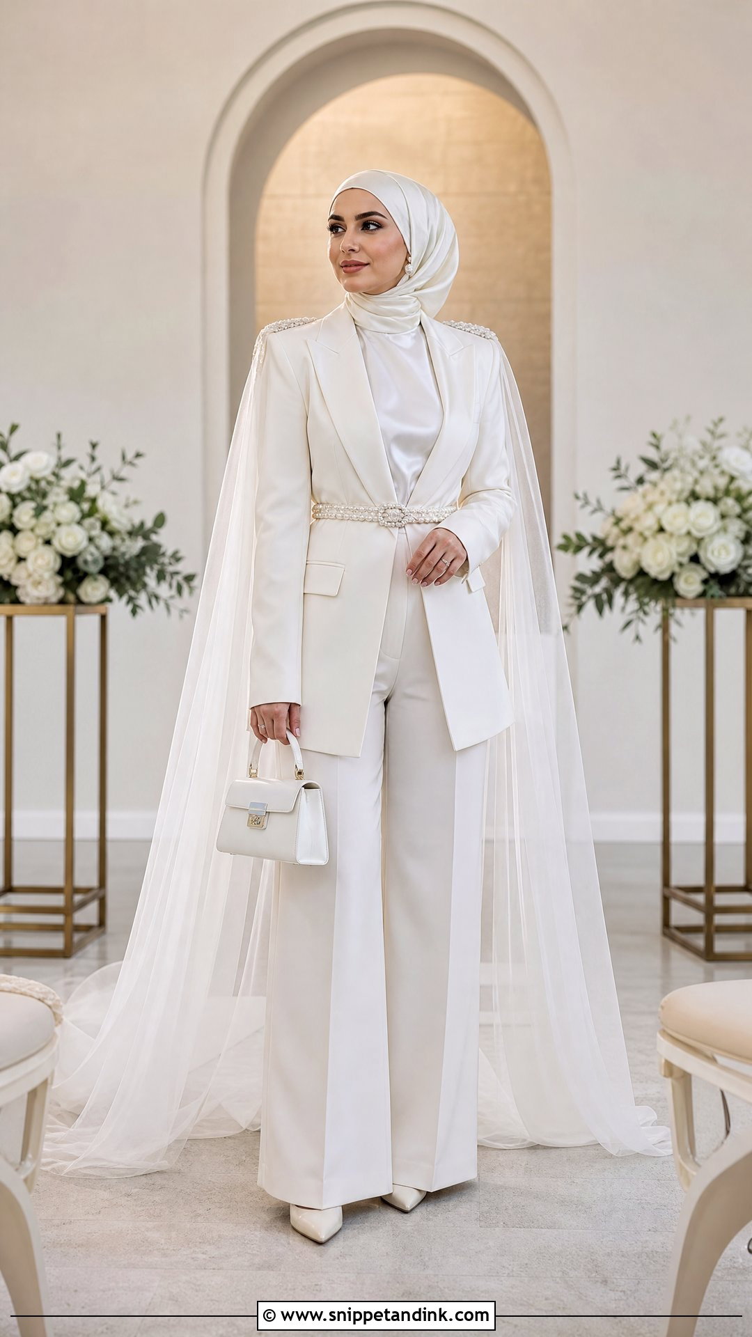 Ivory Bridal Pantsuit Hijab Dulhan Look - Snippet and Ink - 20 Hijab Dulhan Ideas