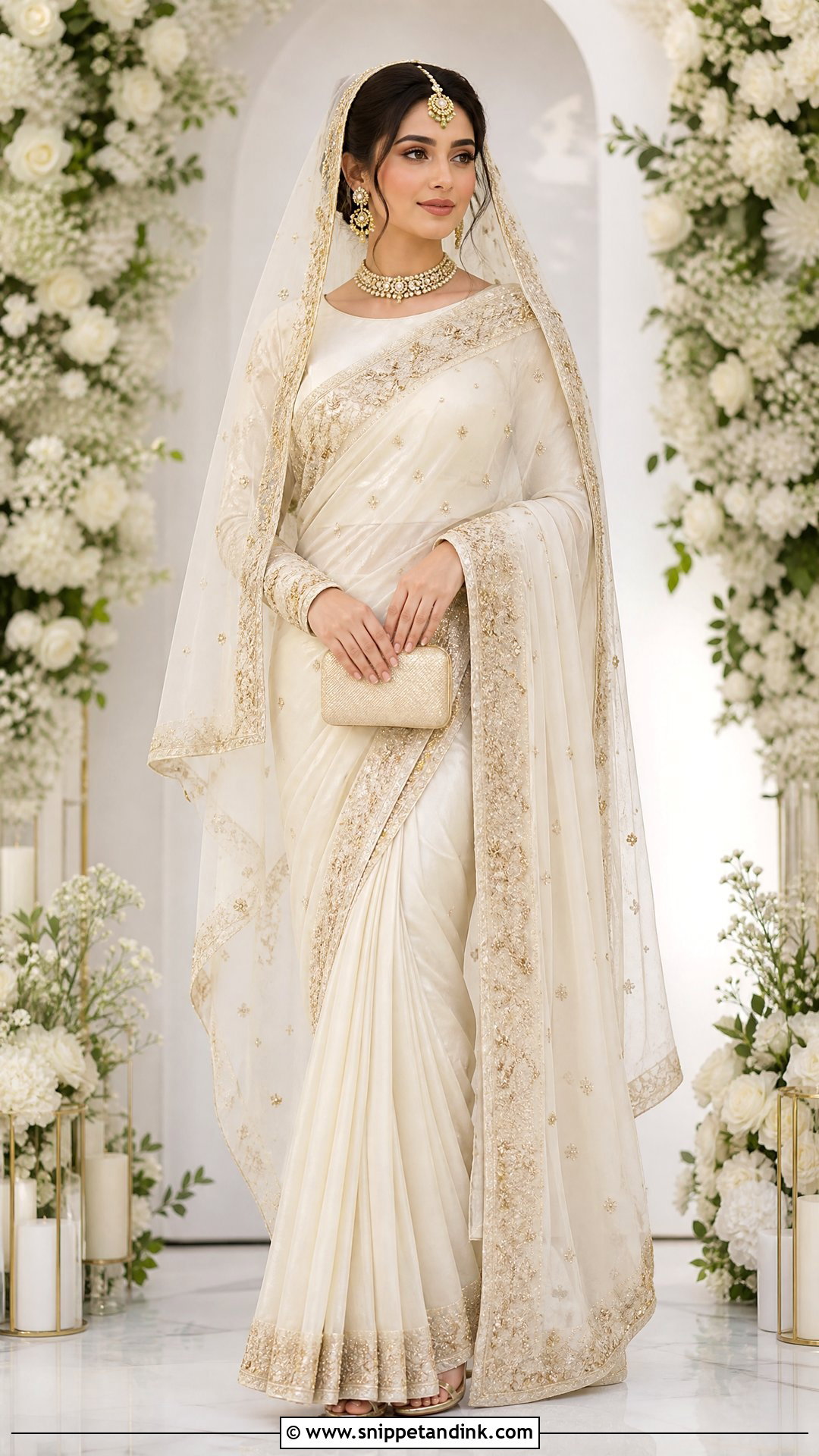 Ivory Bridal Saree With Embellished Blouse - Snippet and Ink - 25 Latest Bridal Dresses Pakistan