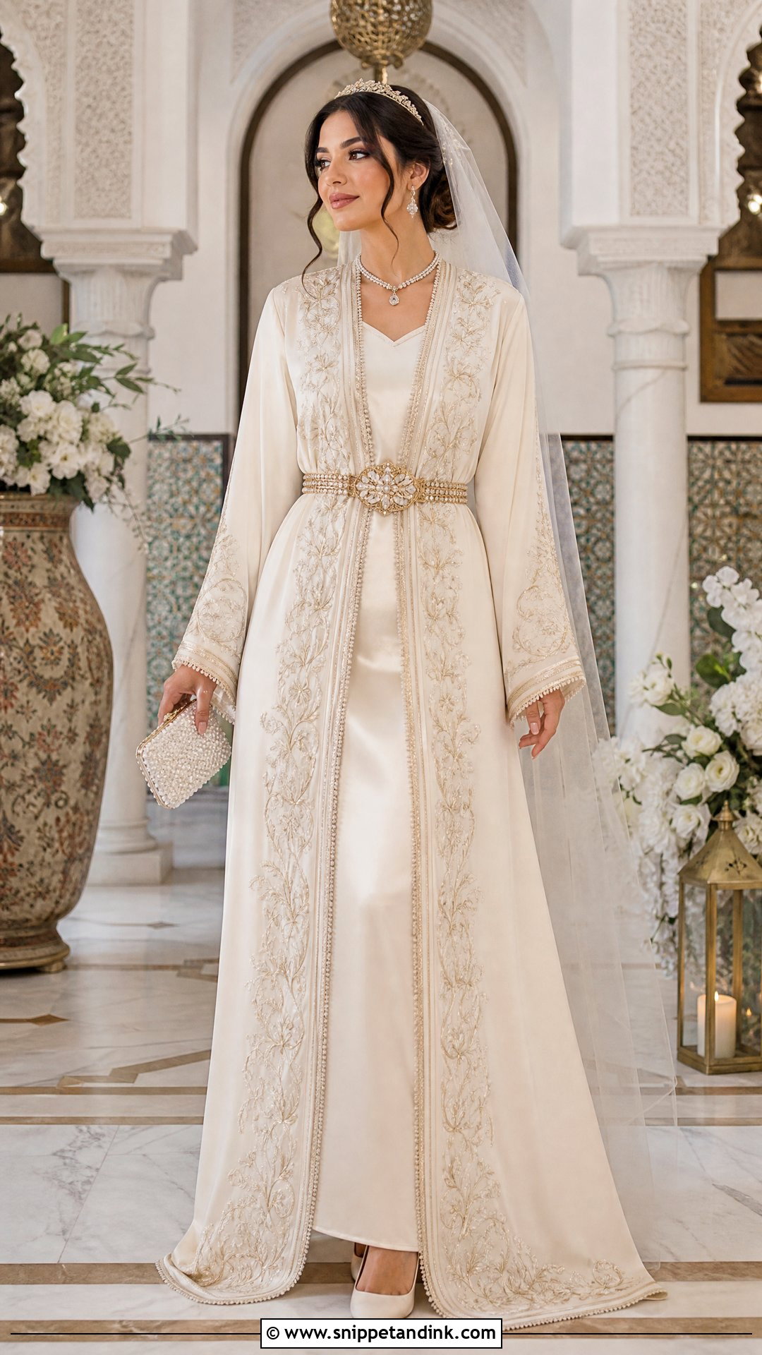 Ivory Bridal Takchita With Embroidered Outer Layer - Snippet and Ink - 20 Wedding Kaftan Ideas