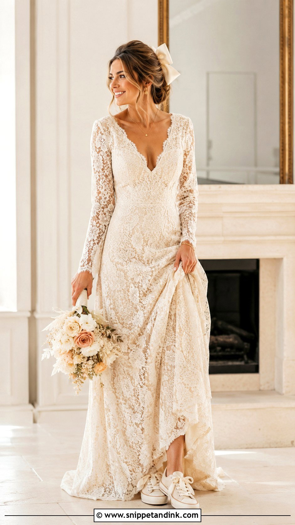 Ivory Bride Sneakers With Lace Wedding Dress - Snippet and Ink - 25 Bride Sneakers Ideas