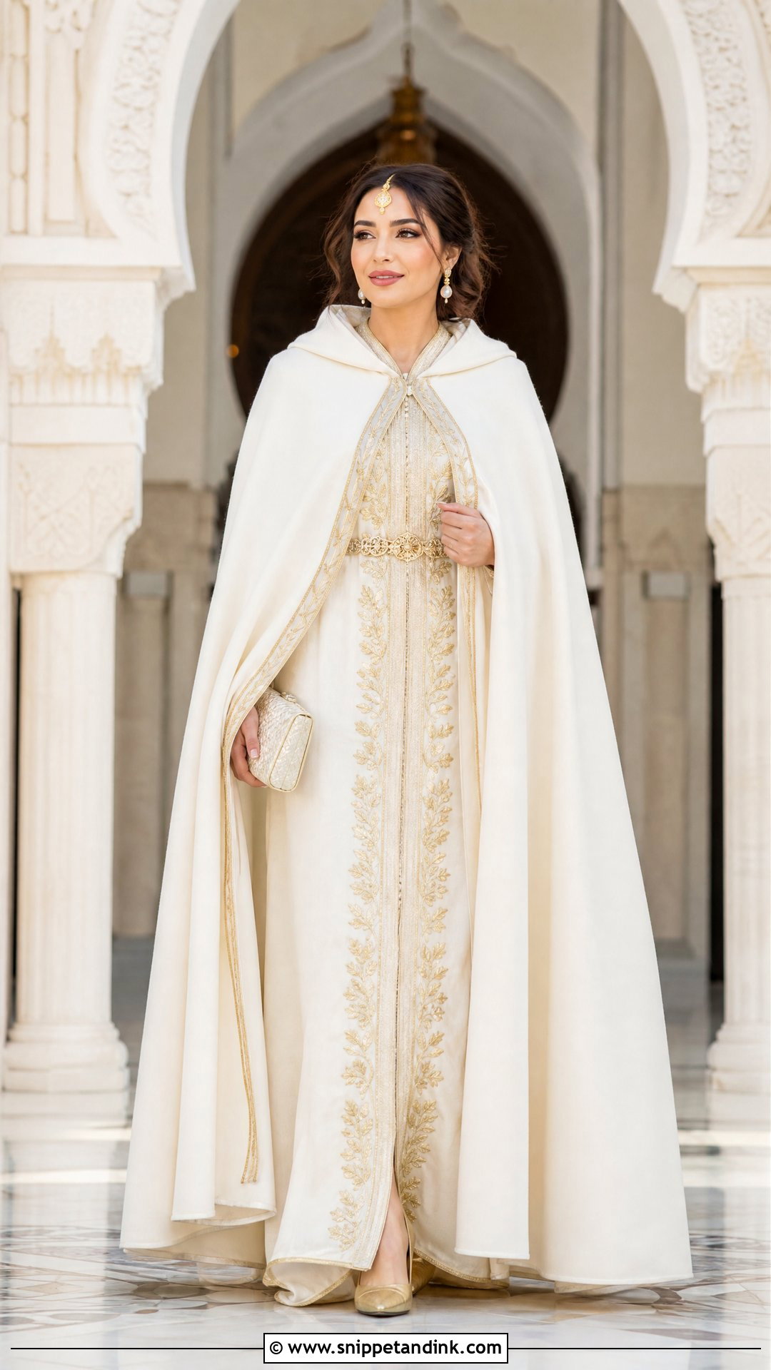 Ivory Caftan With White Burnous - Snippet and Ink - 25 Algerian Wedding Dress Ideas