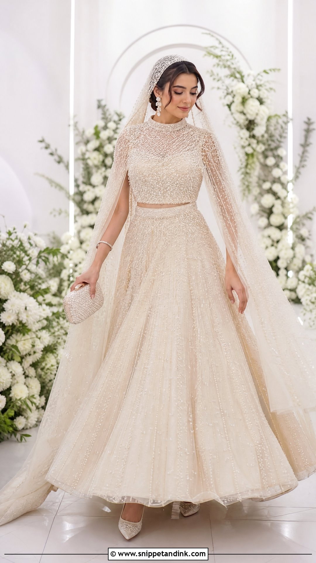 Ivory Cape Lehenga Nikkah Bridal Dress - Snippet and Ink - 20 Nikkah Bridal Dress Ideas