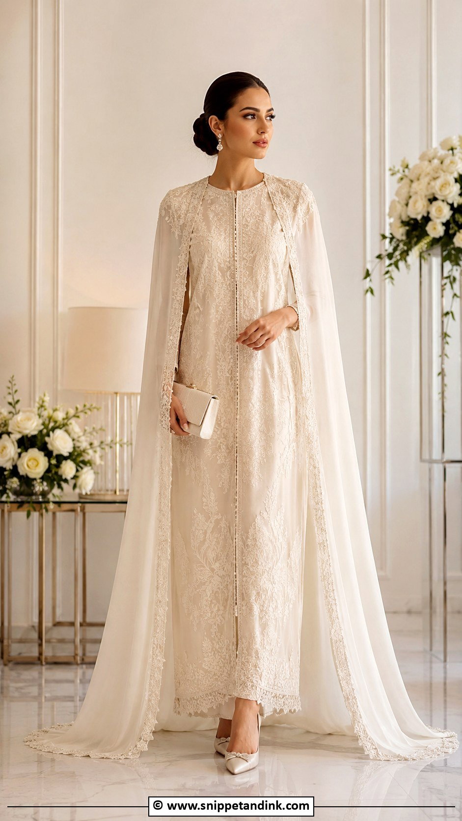 Ivory Cape Nikah Outfit - Snippet and Ink - 35 Nikah Outfit Ideas