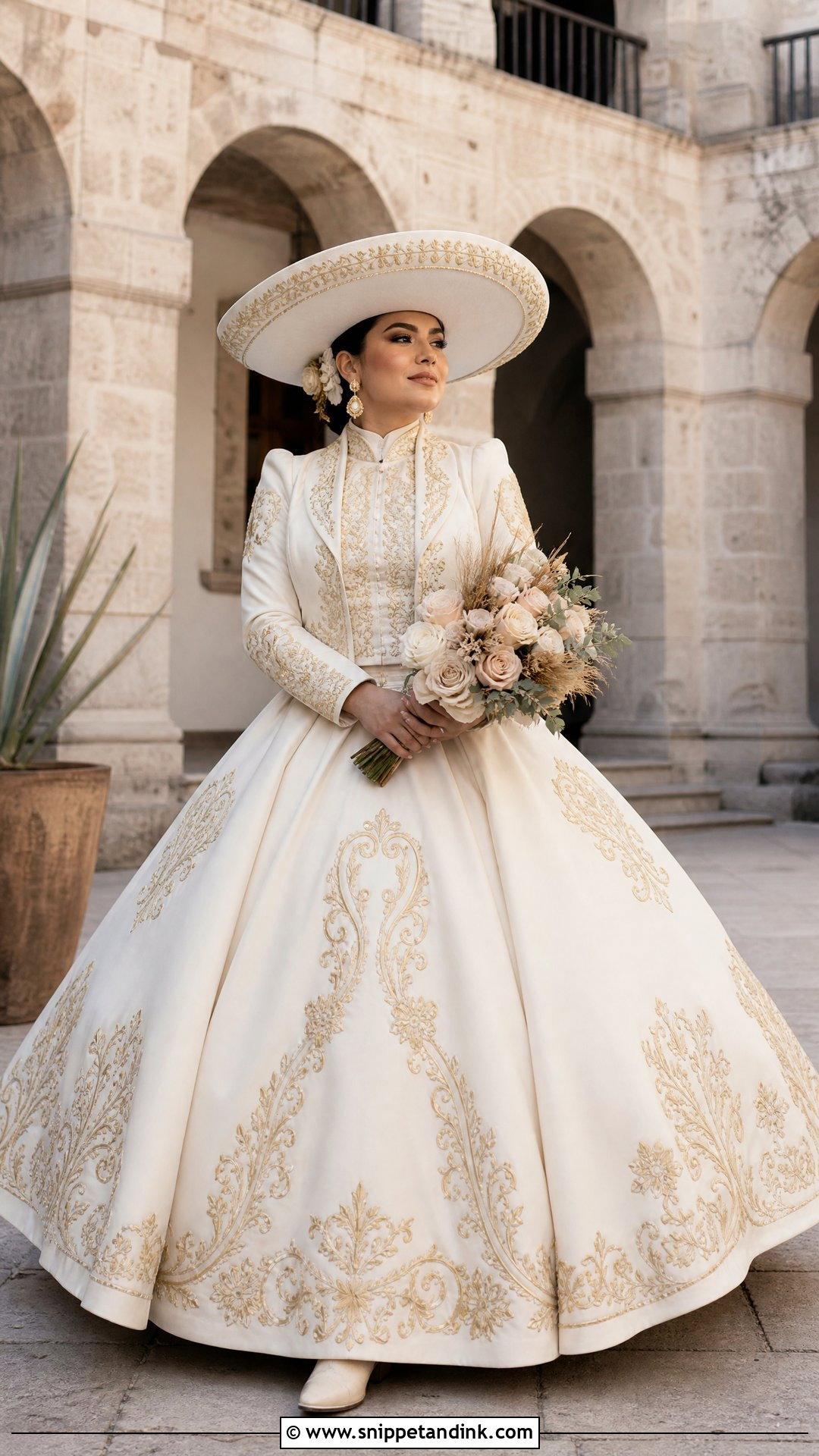 Ivory Charro Wedding Dress With Gold Embroidery - Snippet and Ink - 25 Charro Wedding Dress Ideas